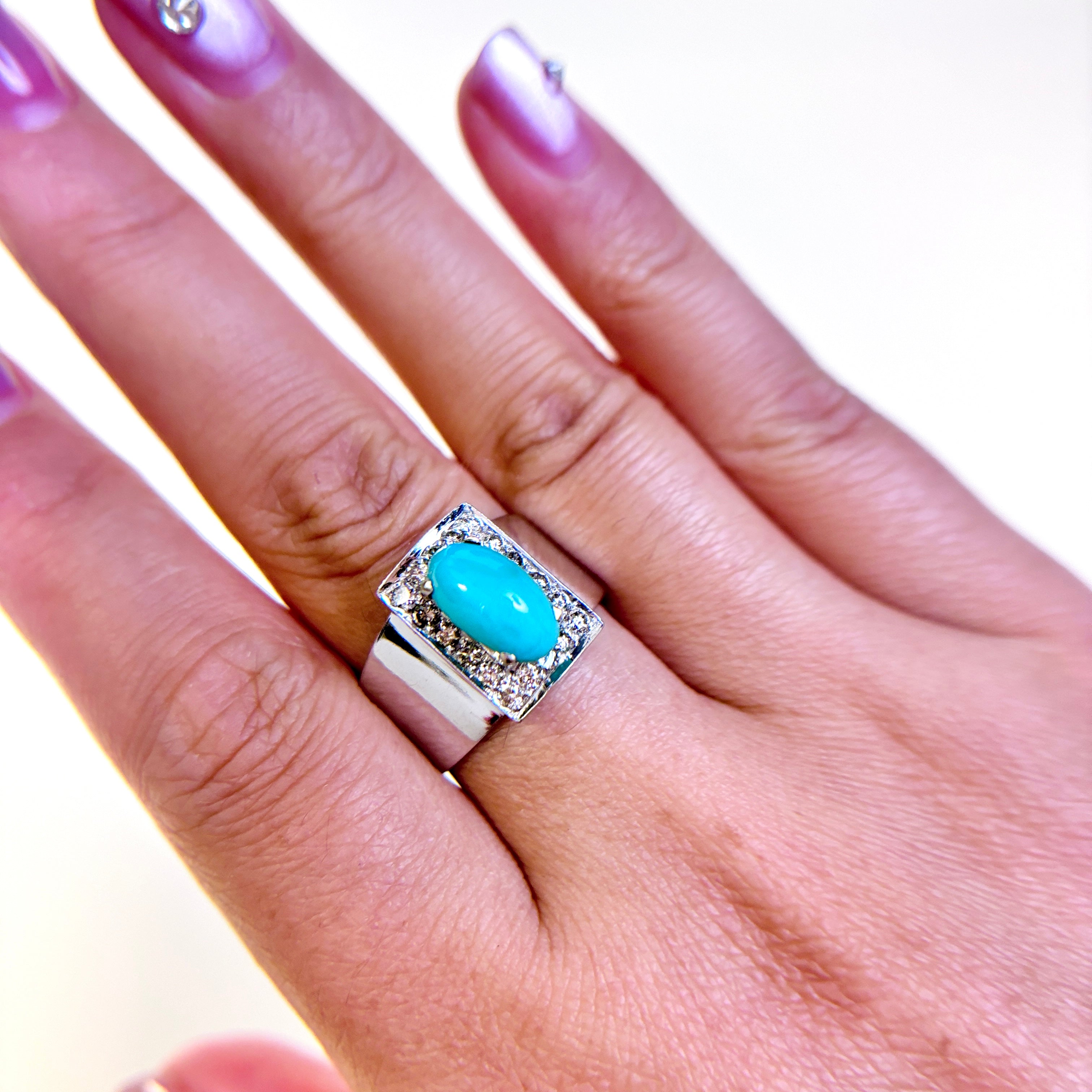 18K White Gold Turquoise & Diamond Ring | 2.16ct, 0.51ctw | SZ 8.75