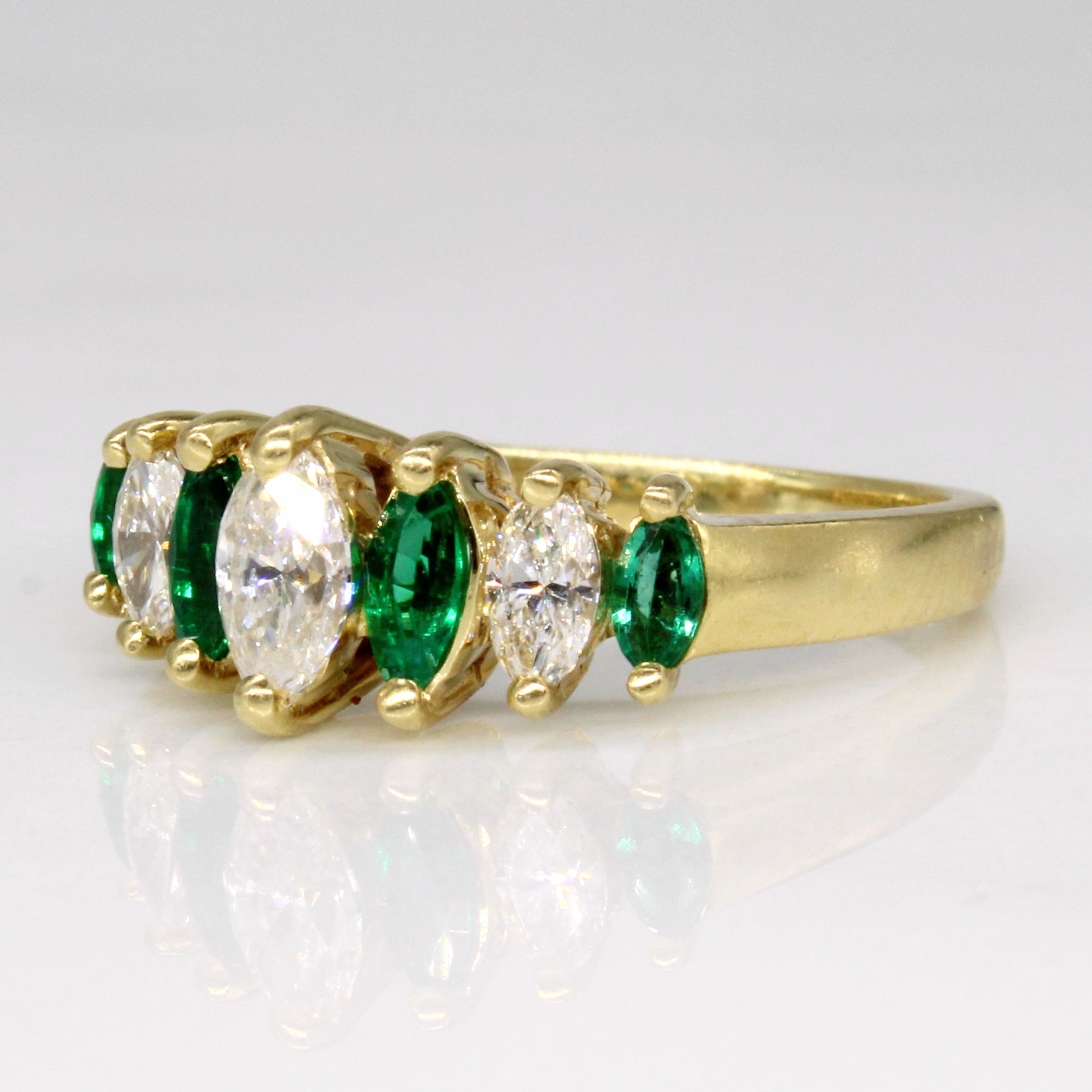 Marquise Cut Diamond & Emerald Ring | 0.42ctw, 0.20ctw | SZ 5 |