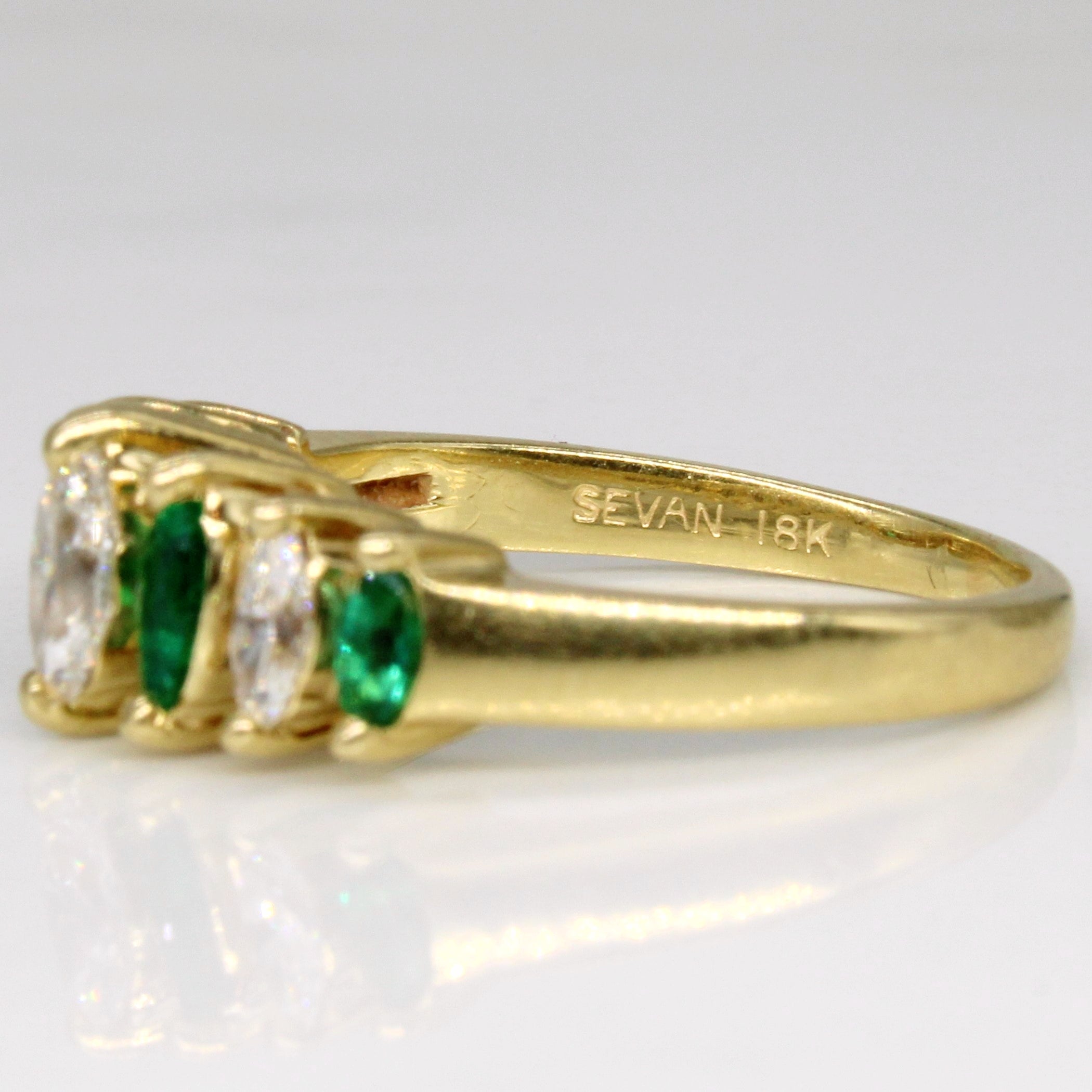Marquise Cut Diamond & Emerald Ring | 0.42ctw, 0.20ctw | SZ 5 |