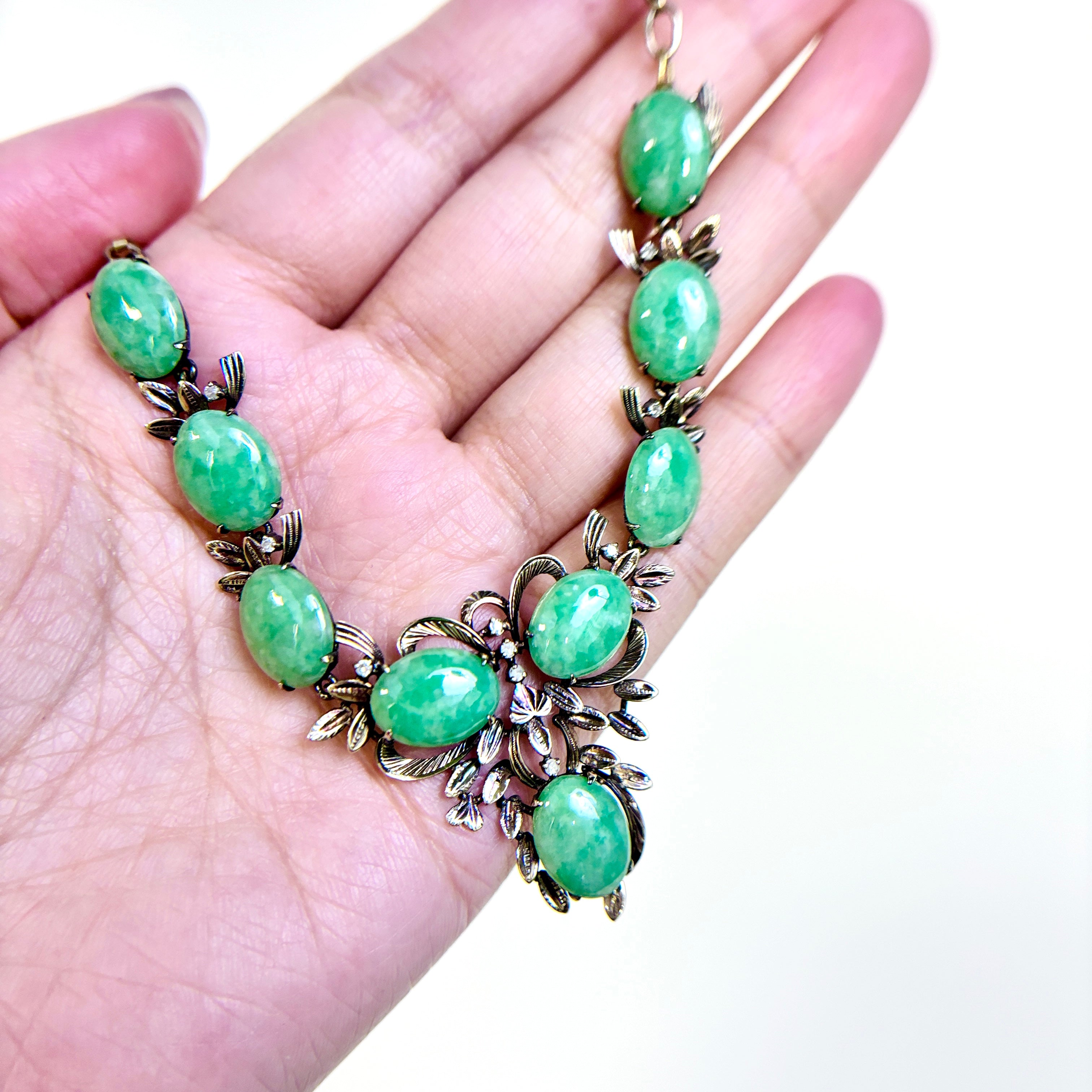 14k Yellow Gold Jade & Diamond Necklace | 12.00x8.80x2.80mm, 0.13ctw | 17"