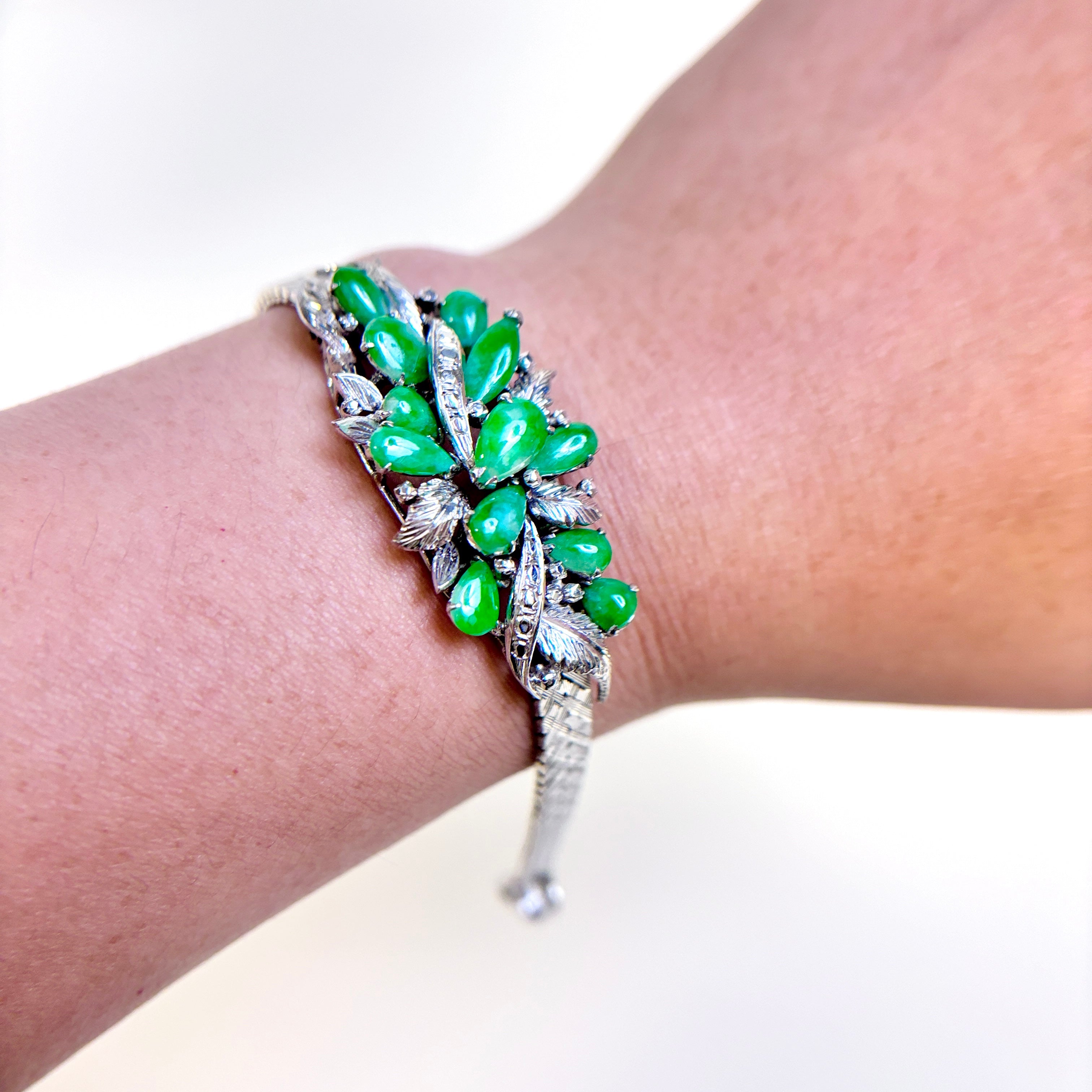 14k White Gold Jade Bracelet | 9.00x4.00x1.50mm | 6.25"