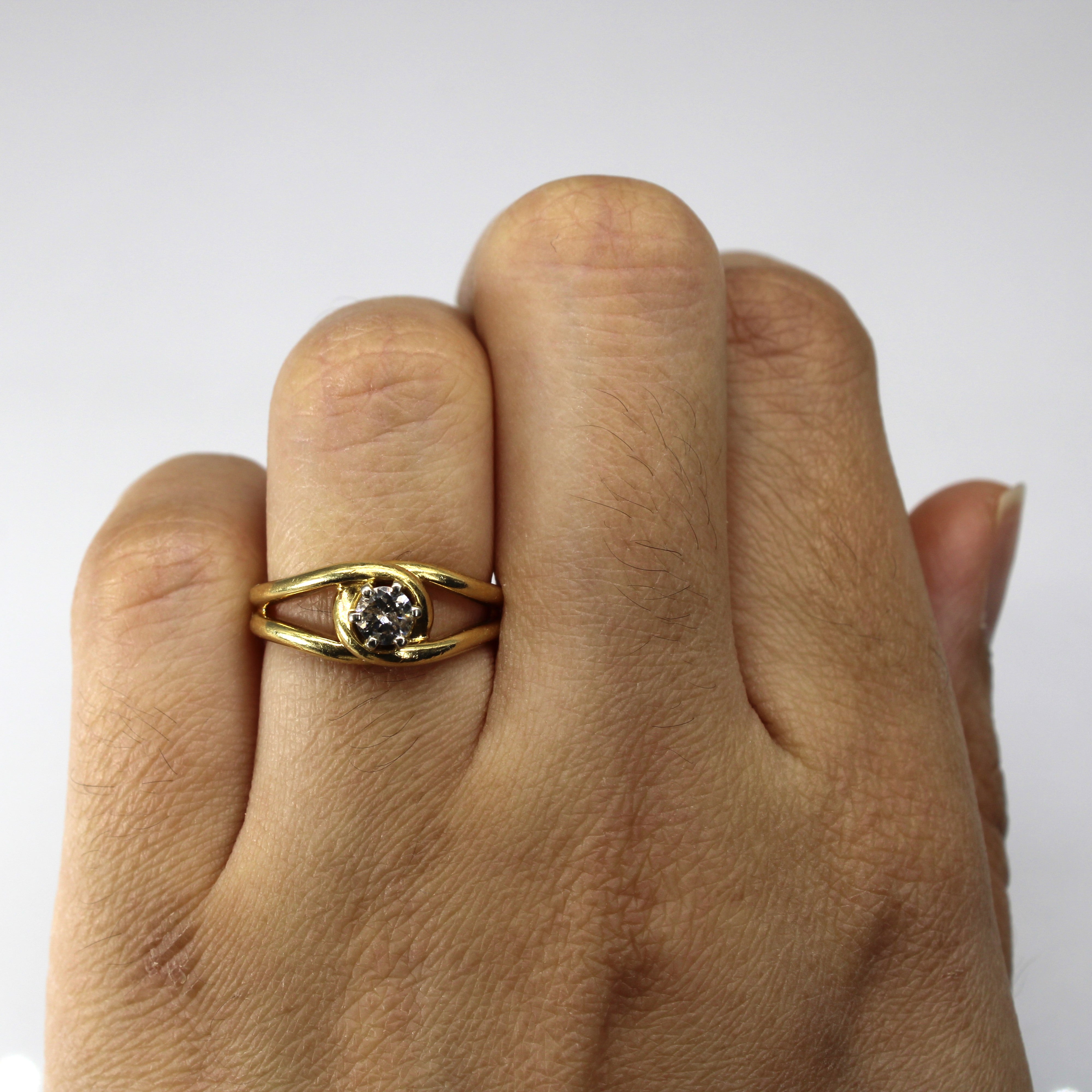 Solitaire Diamond Bypass Gold Ring | 0.23ct | SZ 5.25 |