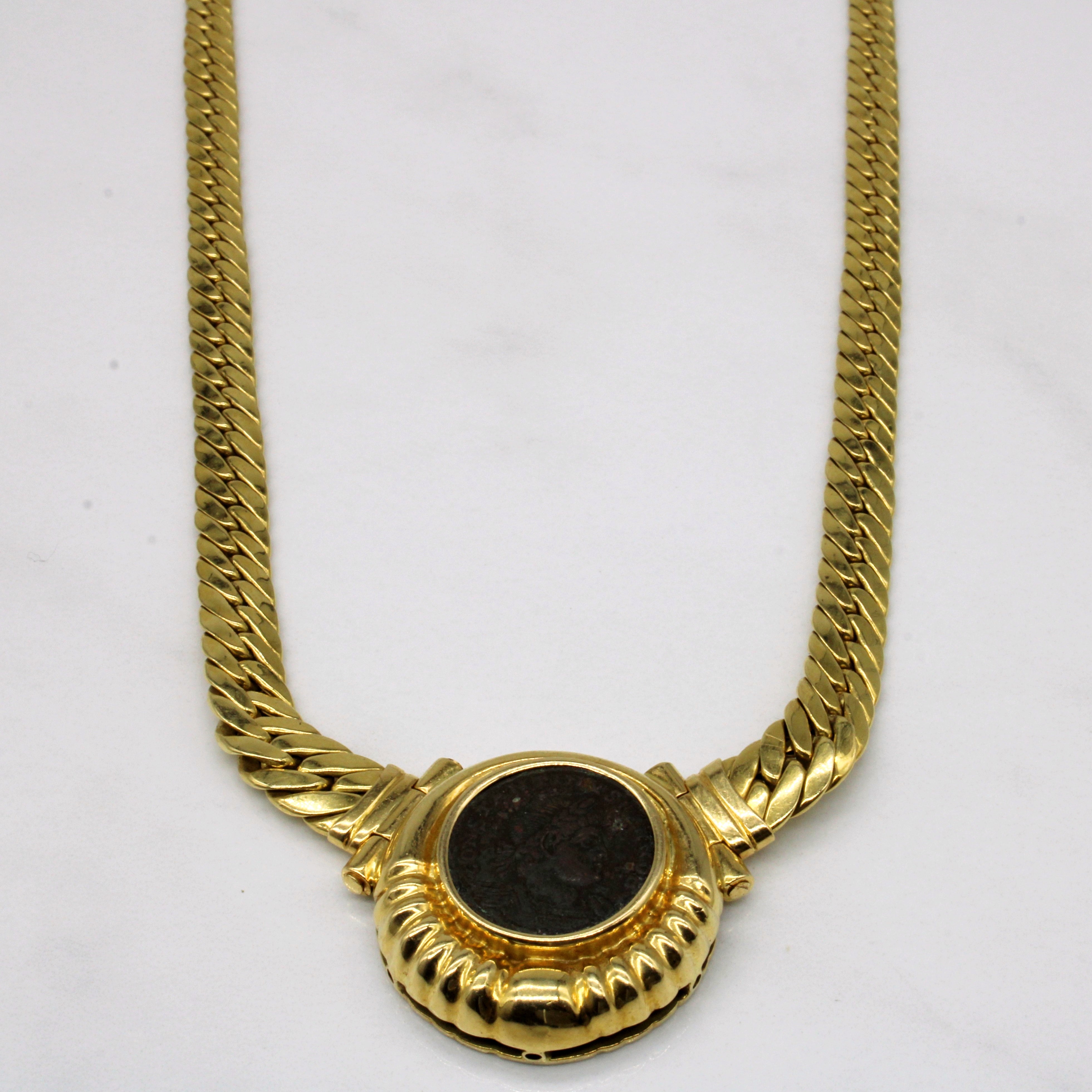 Collier pendentif pièce de monnaie en cuivre et or jaune 18 carats | 17 pouces |