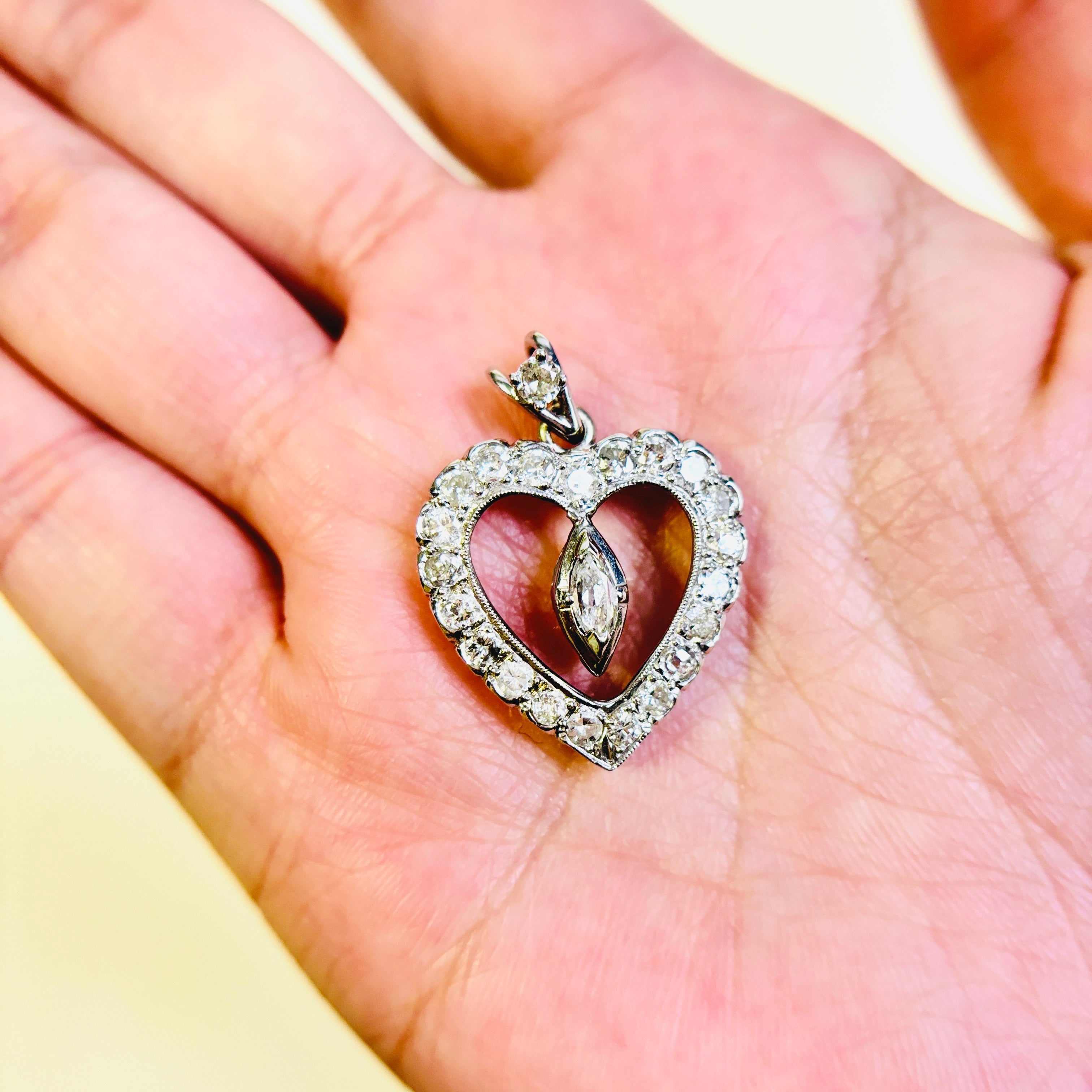14K White Gold Heart Shaped Diamond Pendant | 1.55ctw
