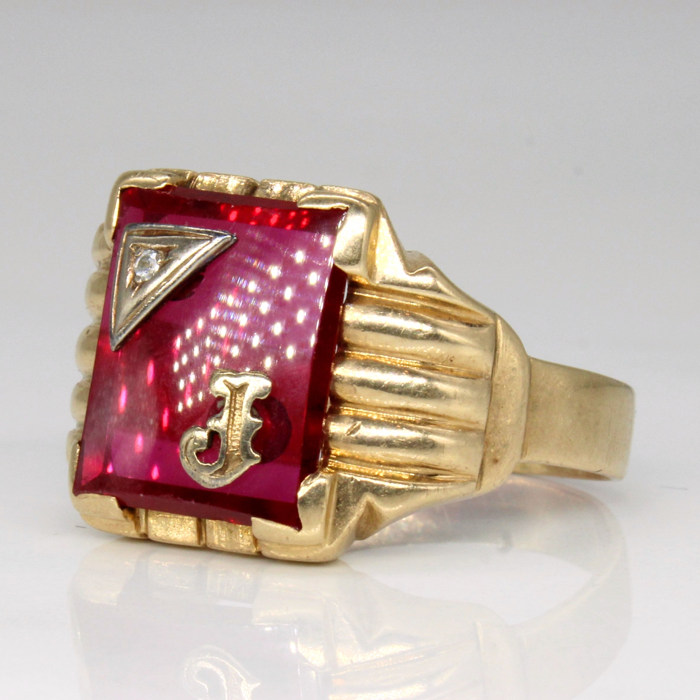 Synthetic Ruby & Diamond 'J' Initial Ring | 5.00ct, 0.01ct | SZ 11 |