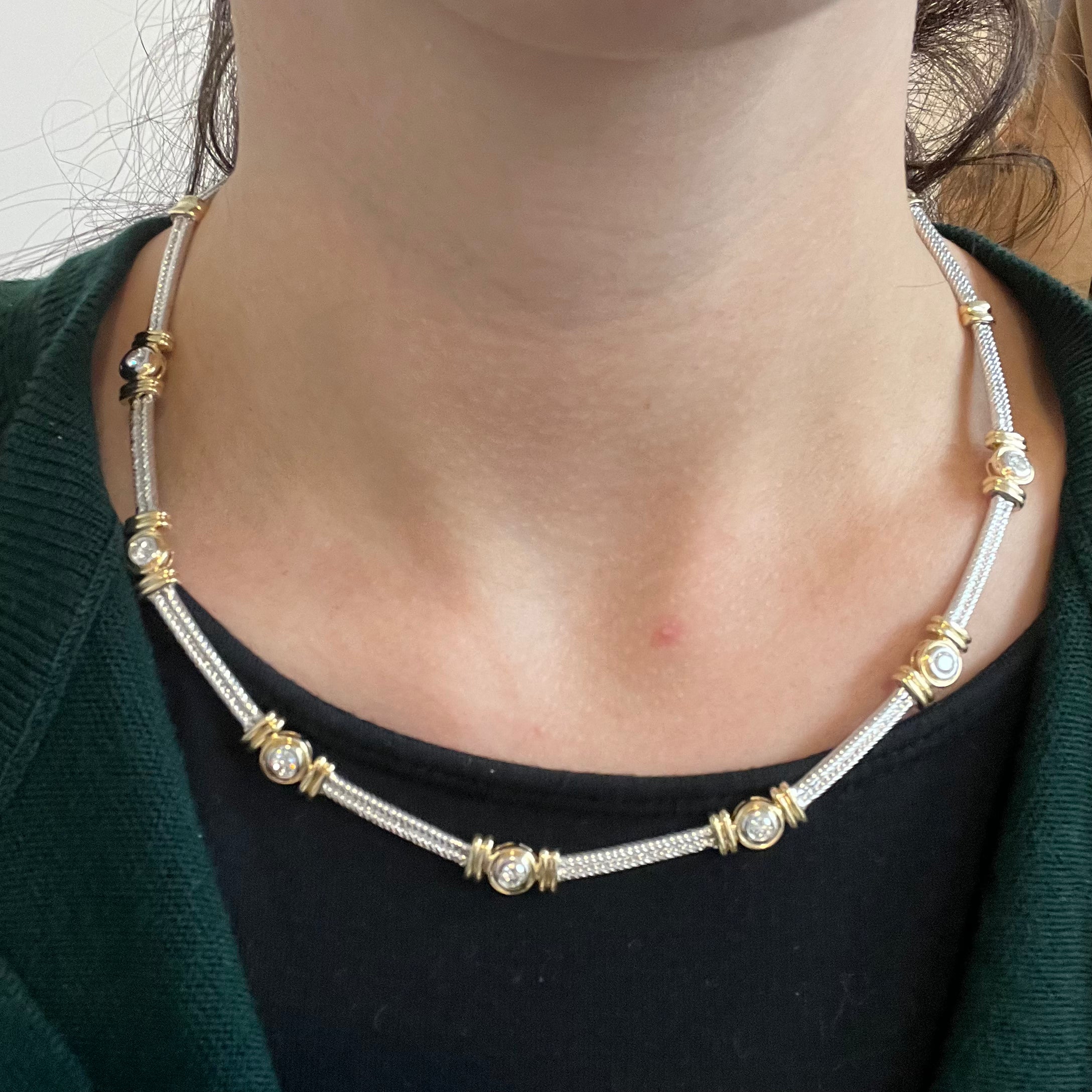 Two Tone Bezel Set Diamond Station Necklace | 1.05ctw | 17" |
