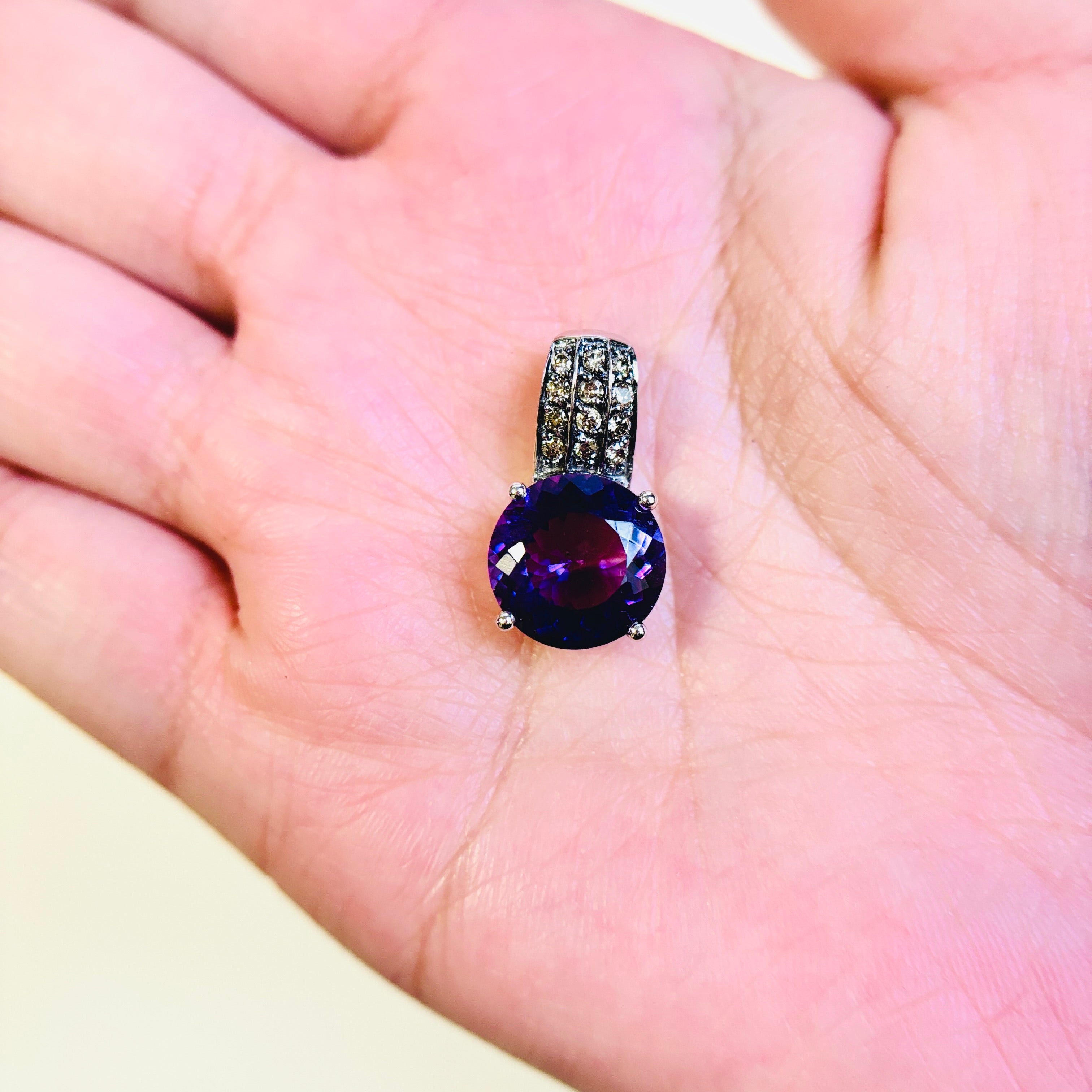 14K White Gold Amethyst & Diamond Pendant | 4.79ct, 0.24ctw