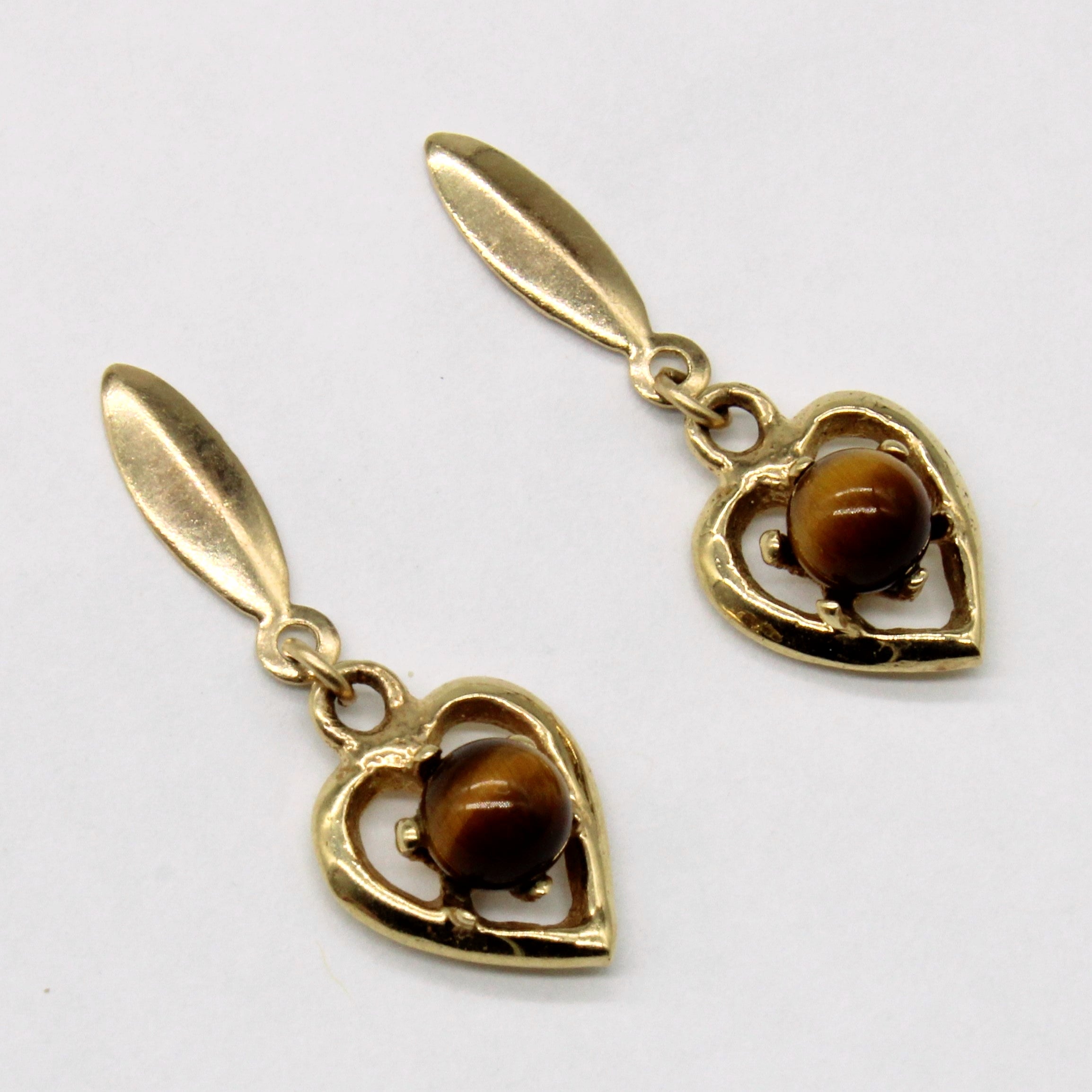 Tiger's Eye Drop Heart Earrings | 1.60ctw |