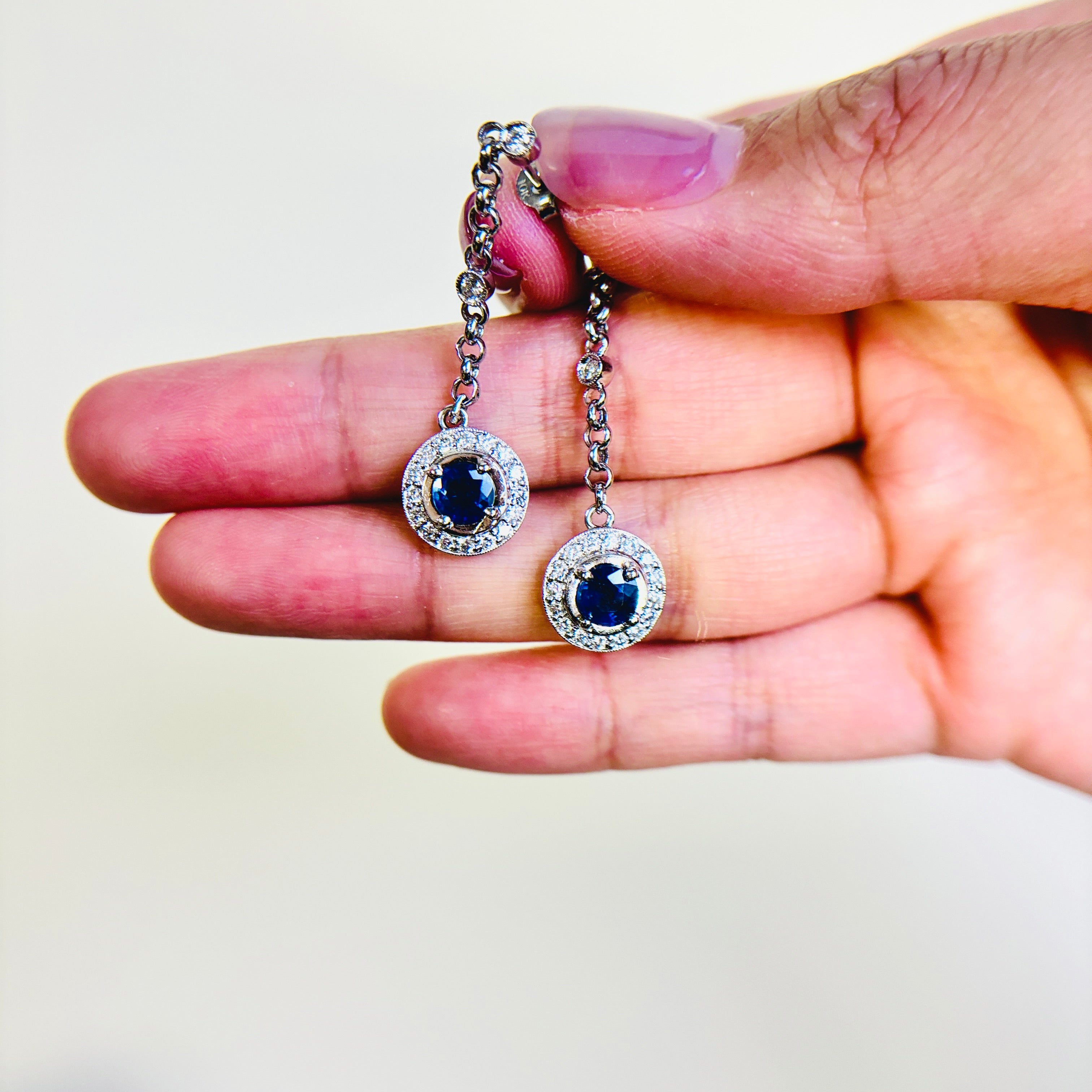14k White Gold Sapphire & Diamond Drop Earrings | 0.80ctw, 1.45ctw |