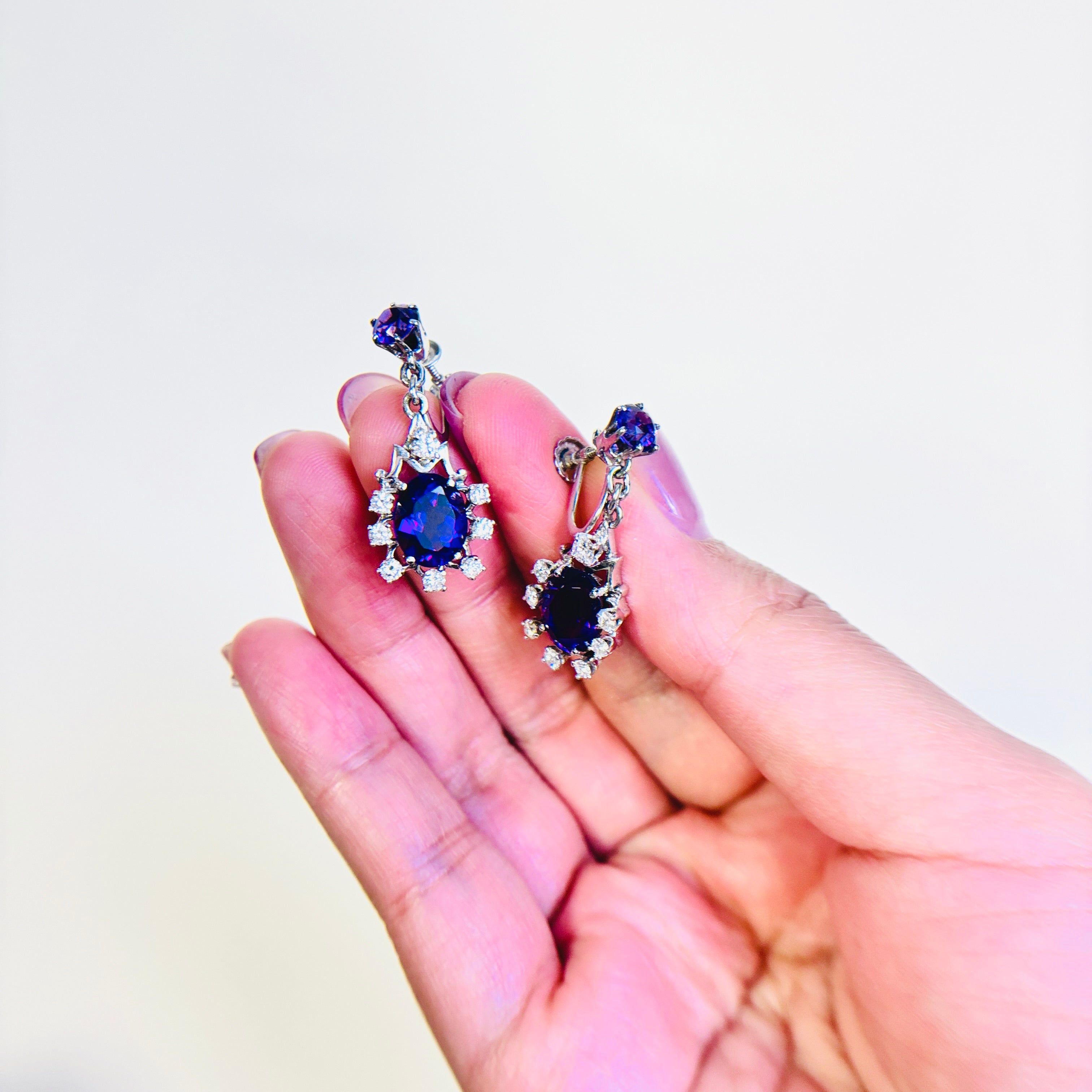 14k White Gold Amethyst & Diamond Earrings | 6.21ctw, 0.80ctw |