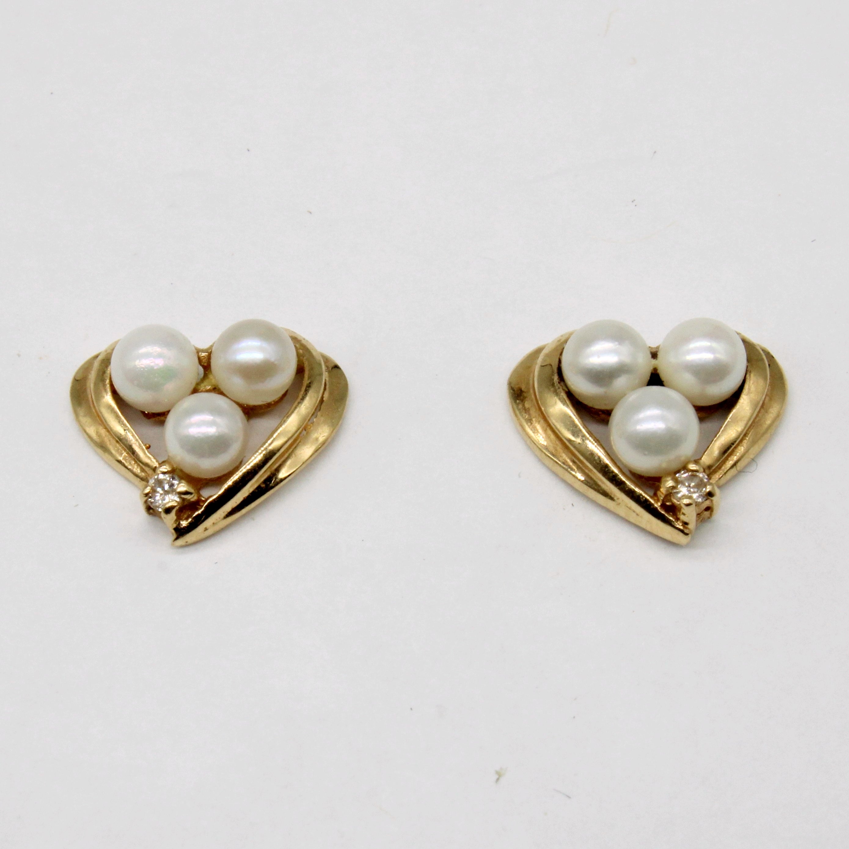Pearl & Diamond Heart Earrings | 0.02ctw |