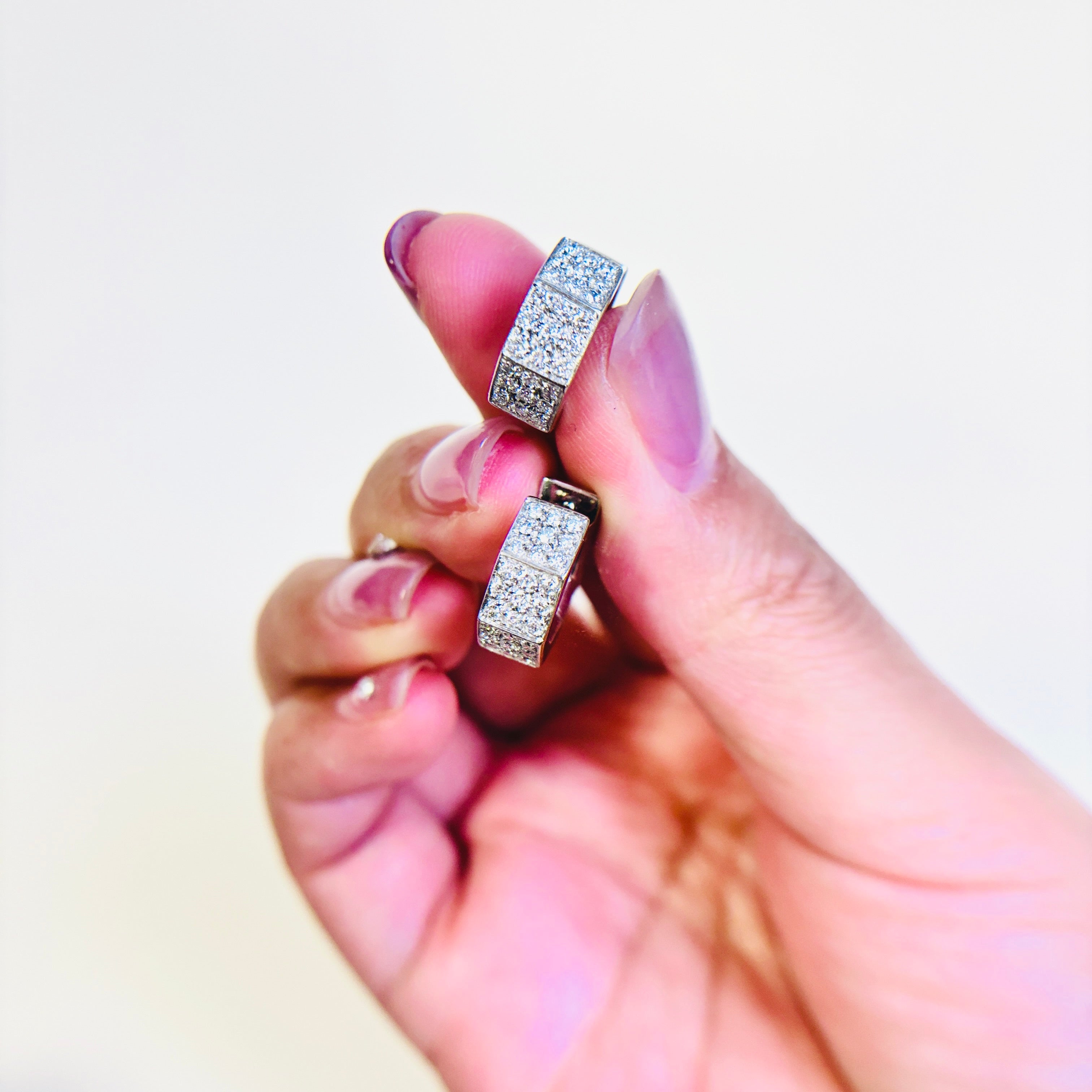 18k White Gold Octagon Diamond Huggie Earrings | 0.73ctw