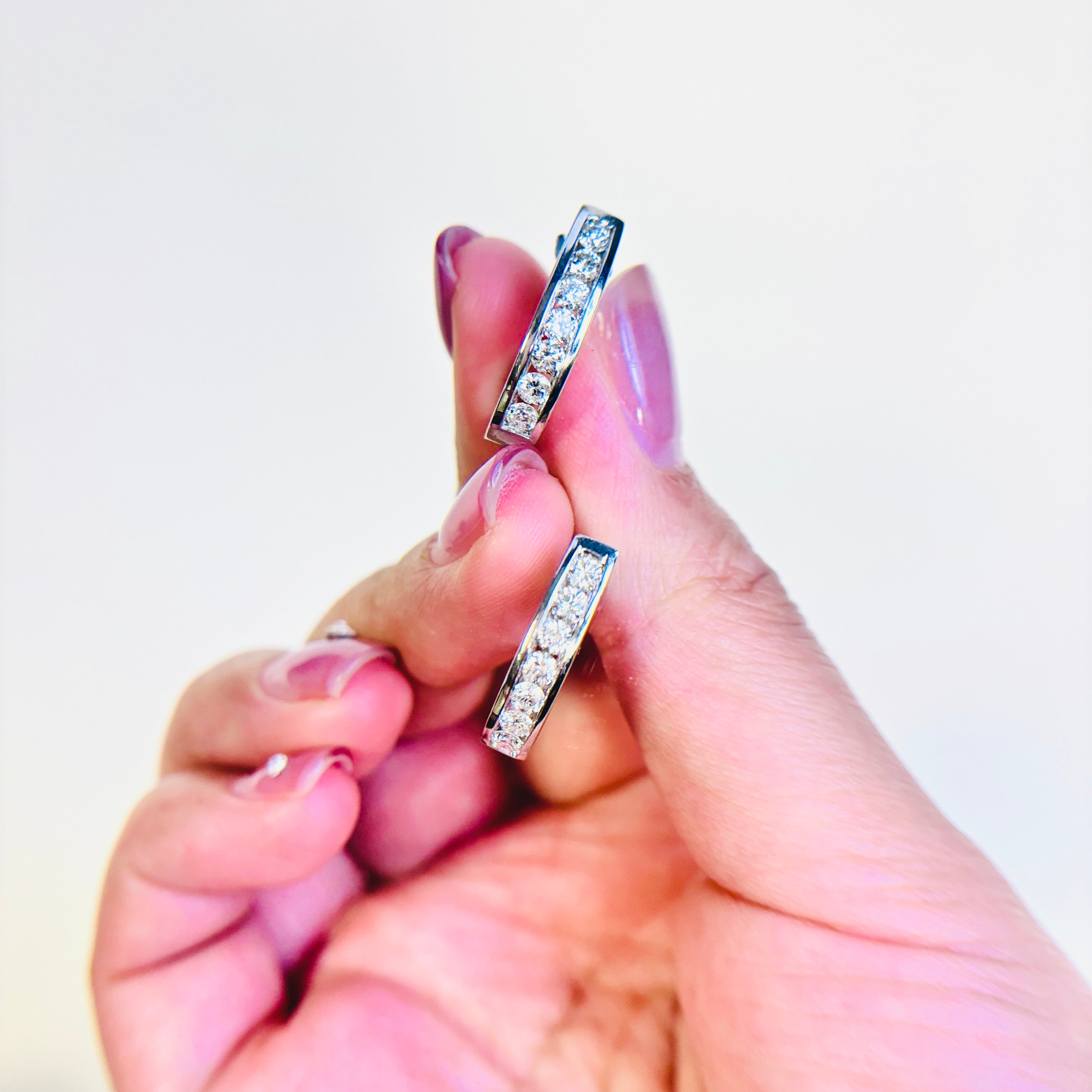 14k White Gold Diamond Huggie Earrings | 1.05ctw