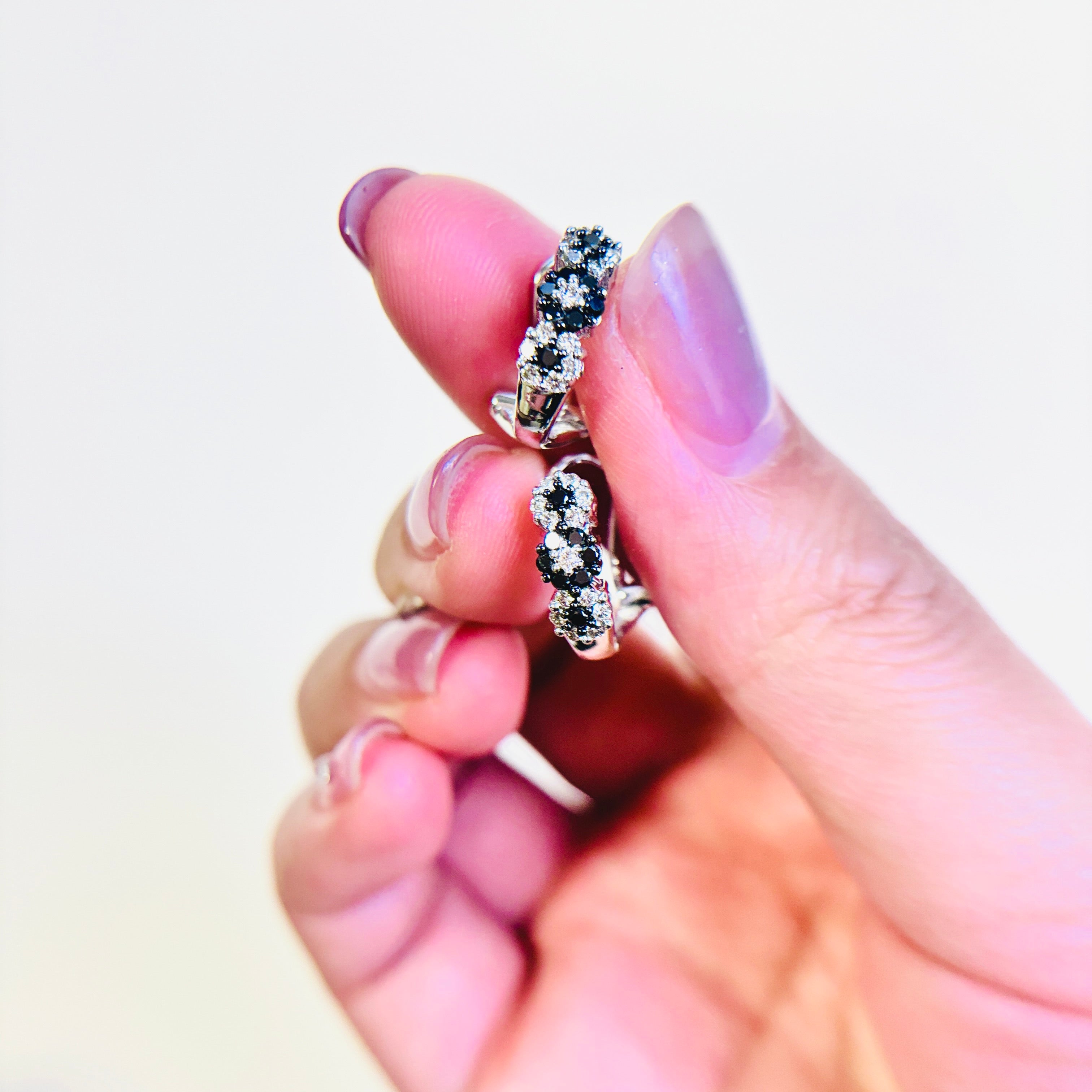 14k White Gold Floral Diamond Huggie Earrings | 0.57ctw