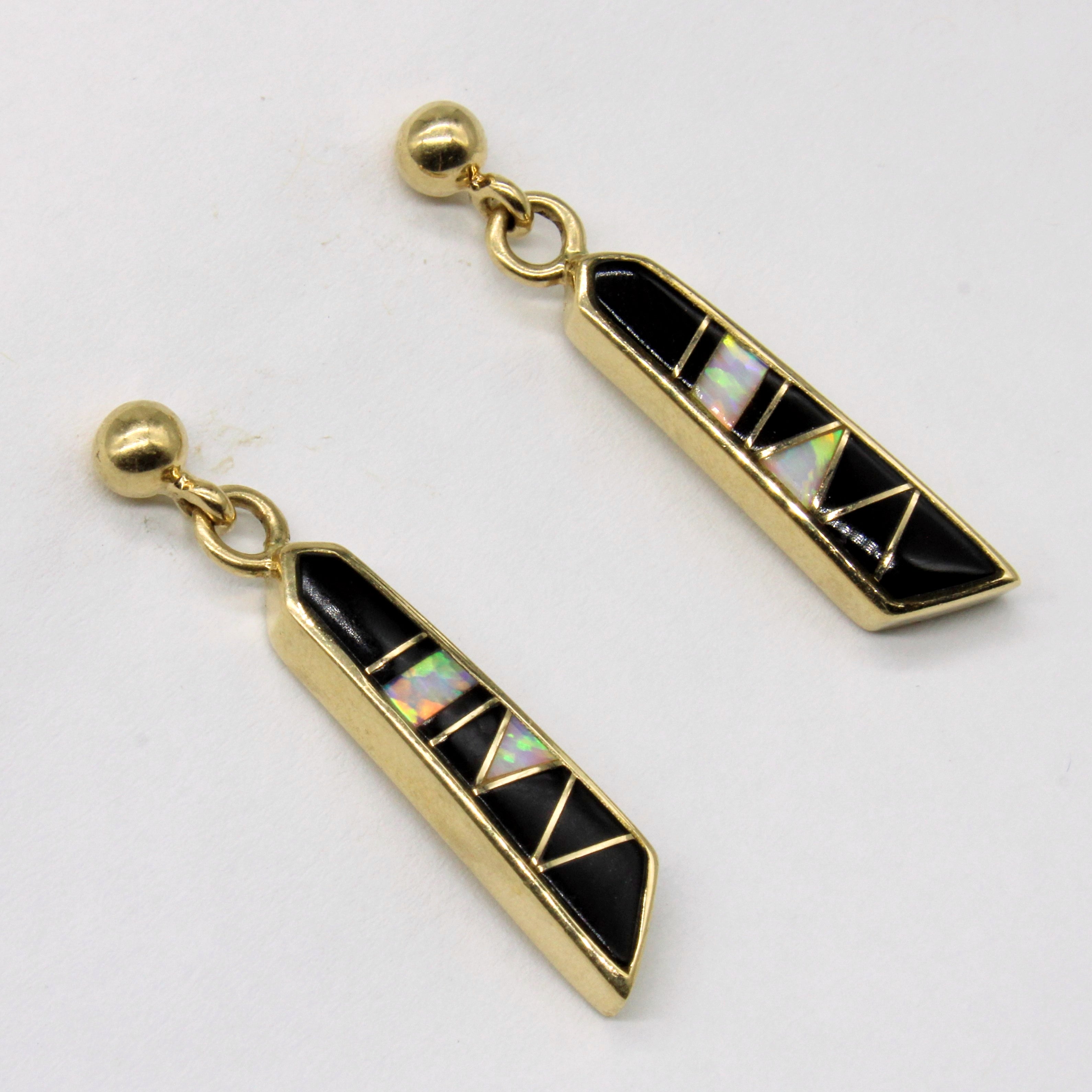 Onyx & Opal Drop Earrings | 0.60ctw, 0.30ctw |