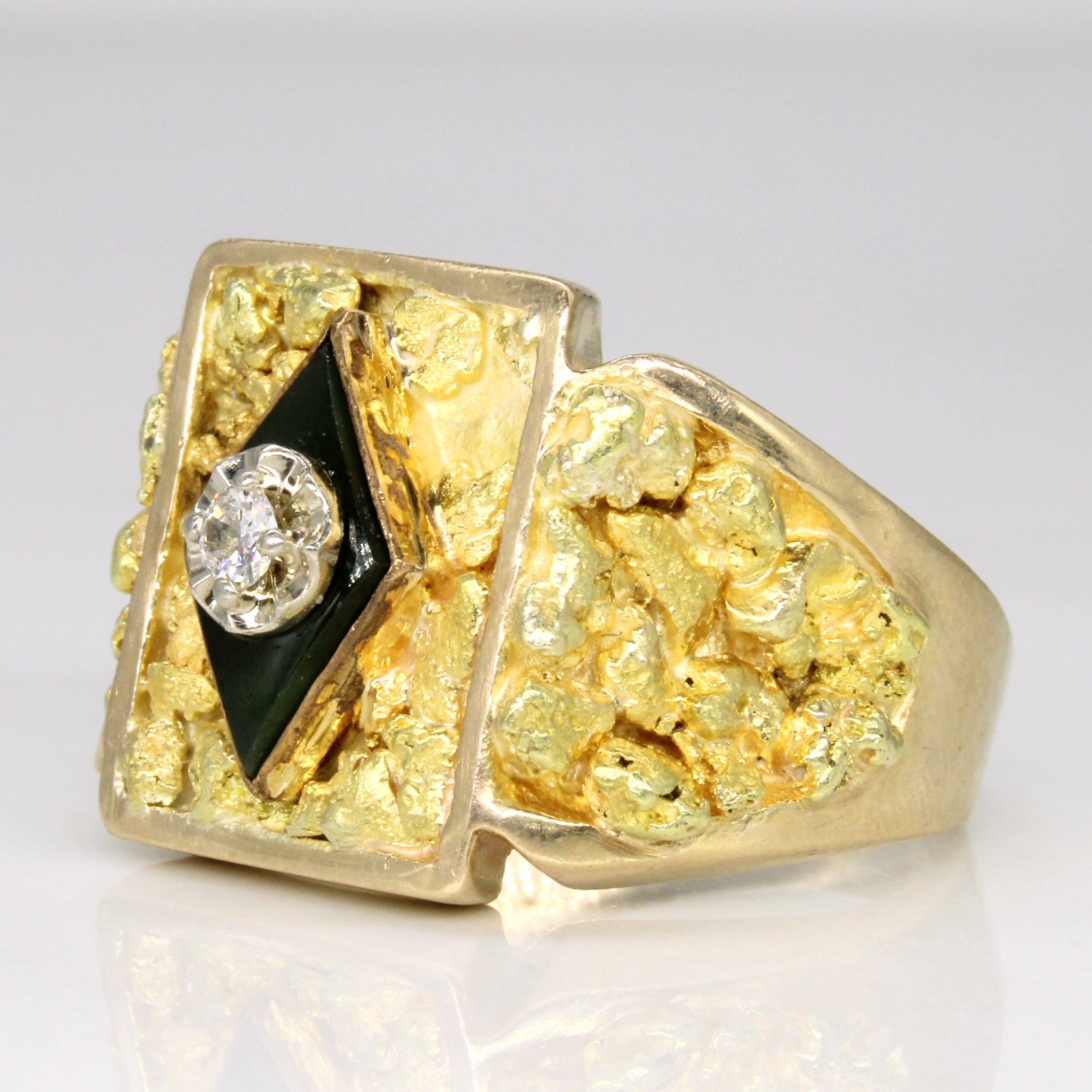 Green Agate & Diamond Cocktail Ring | 0.50ct, 0.08ct | SZ 11.25 |