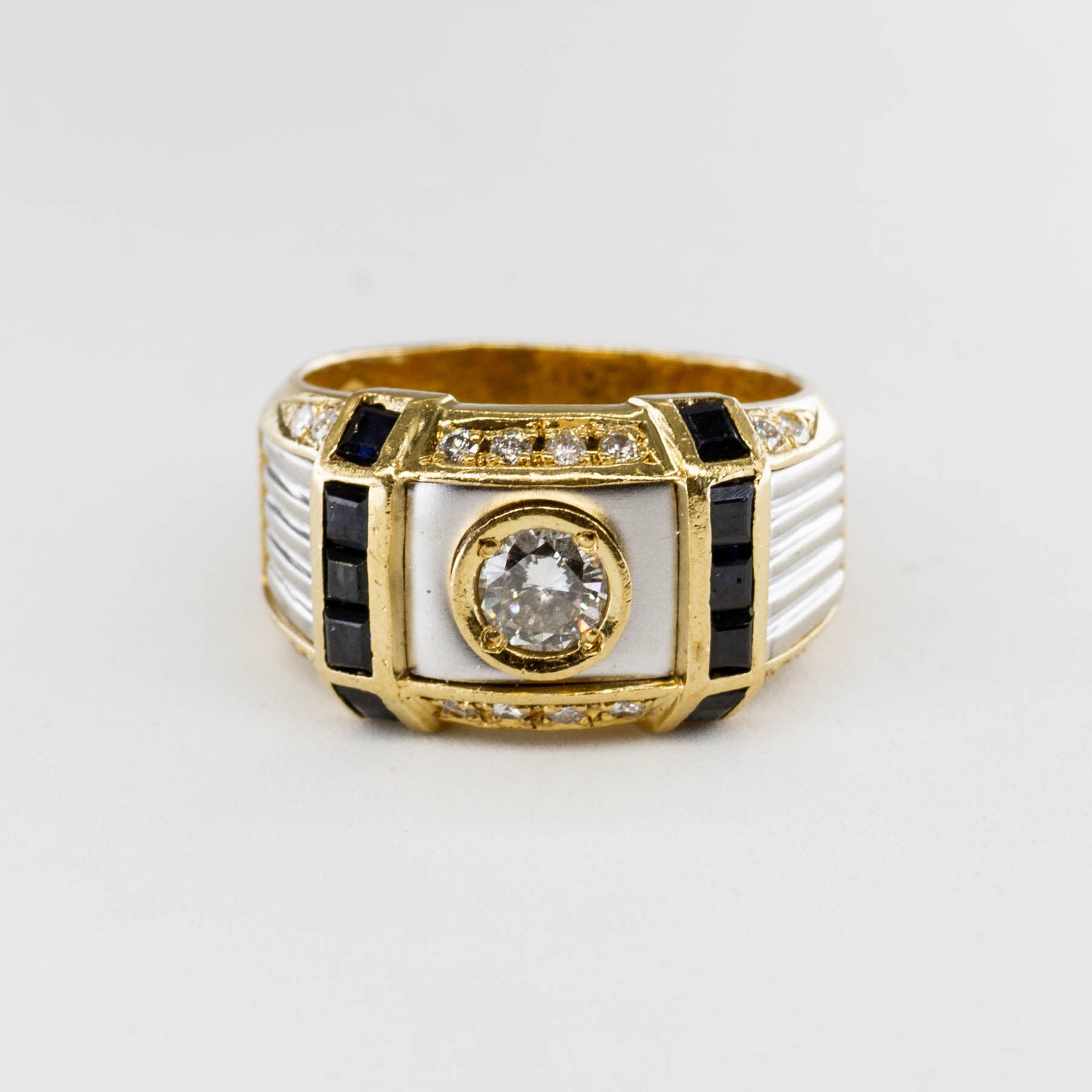 Bezel Set Diamond & Sapphire Two Tone Band | 0.51ctw, 0.70ctw | SZ 8 |