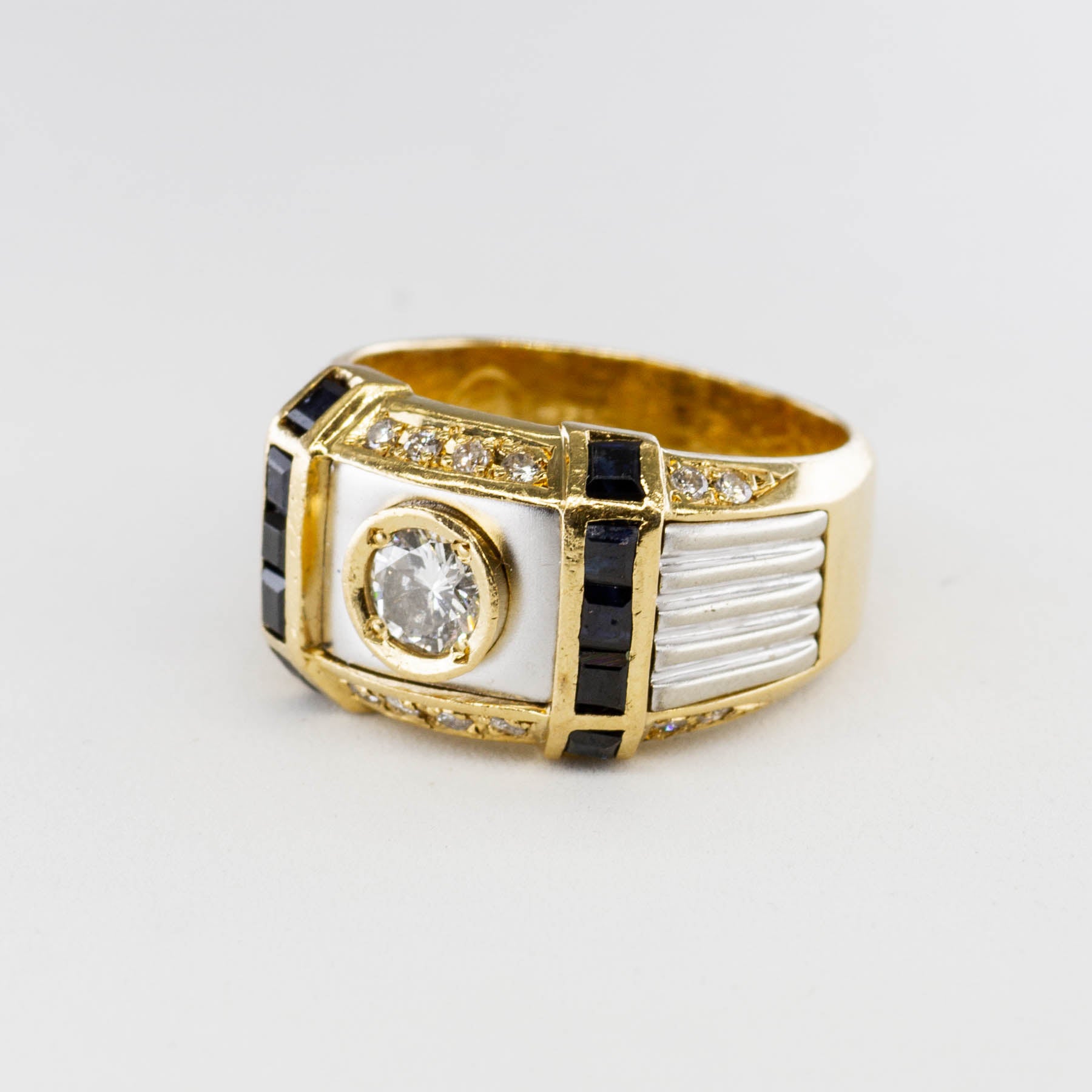 Bezel Set Diamond & Sapphire Two Tone Band | 0.51ctw, 0.70ctw | SZ 8 |