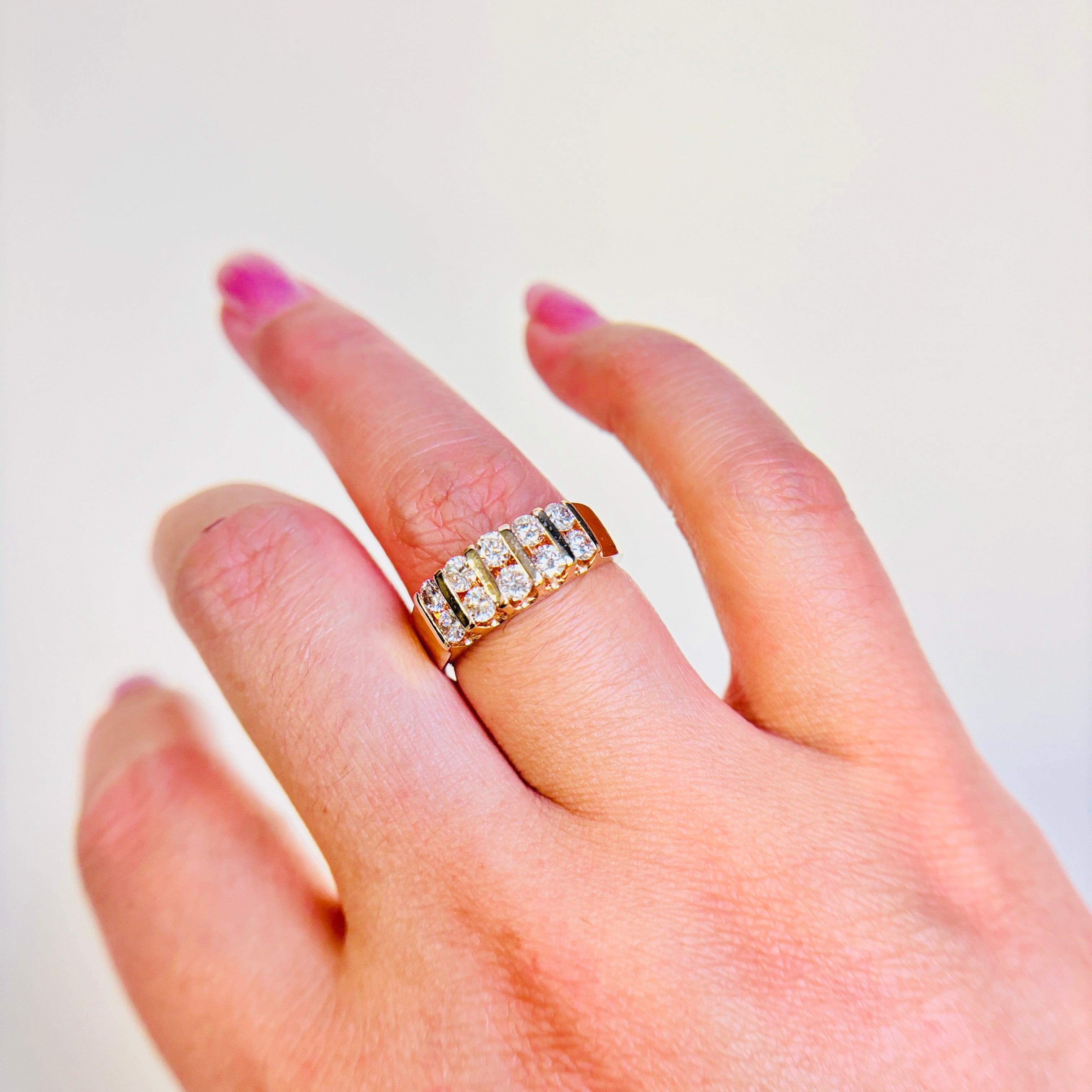14k Yellow Gold Double Row Diamond Ring | 0.90ctw | SZ 5.75