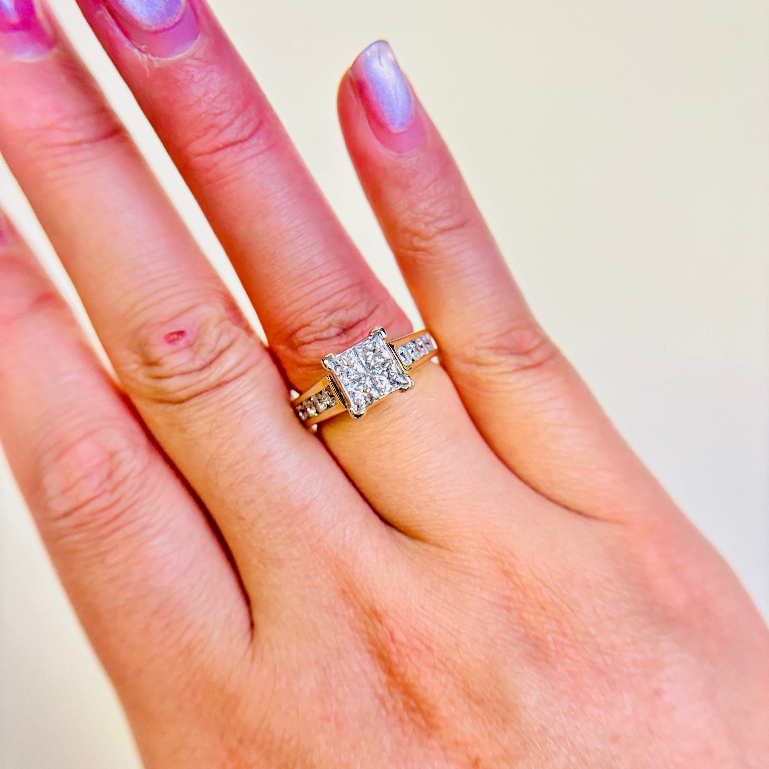 14k Yellow Gold Princess Cut Cluster Diamond Engagement Ring | 1.25ctw | SZ 5.5