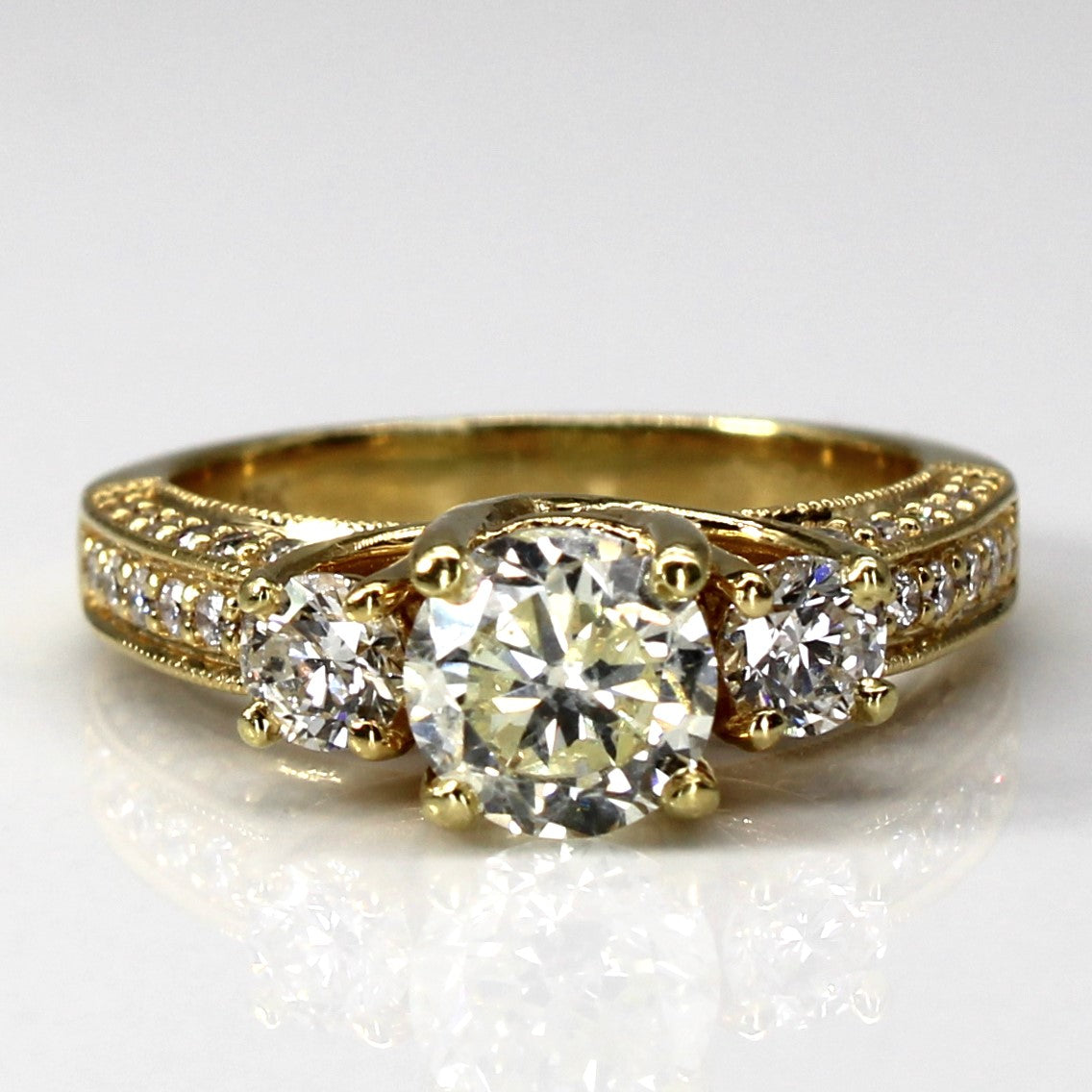High Set Three Stone Canadian Diamond with Accents Engagement Ring | 1.70ctw SI2 J/K/L| SZ 5.5 |