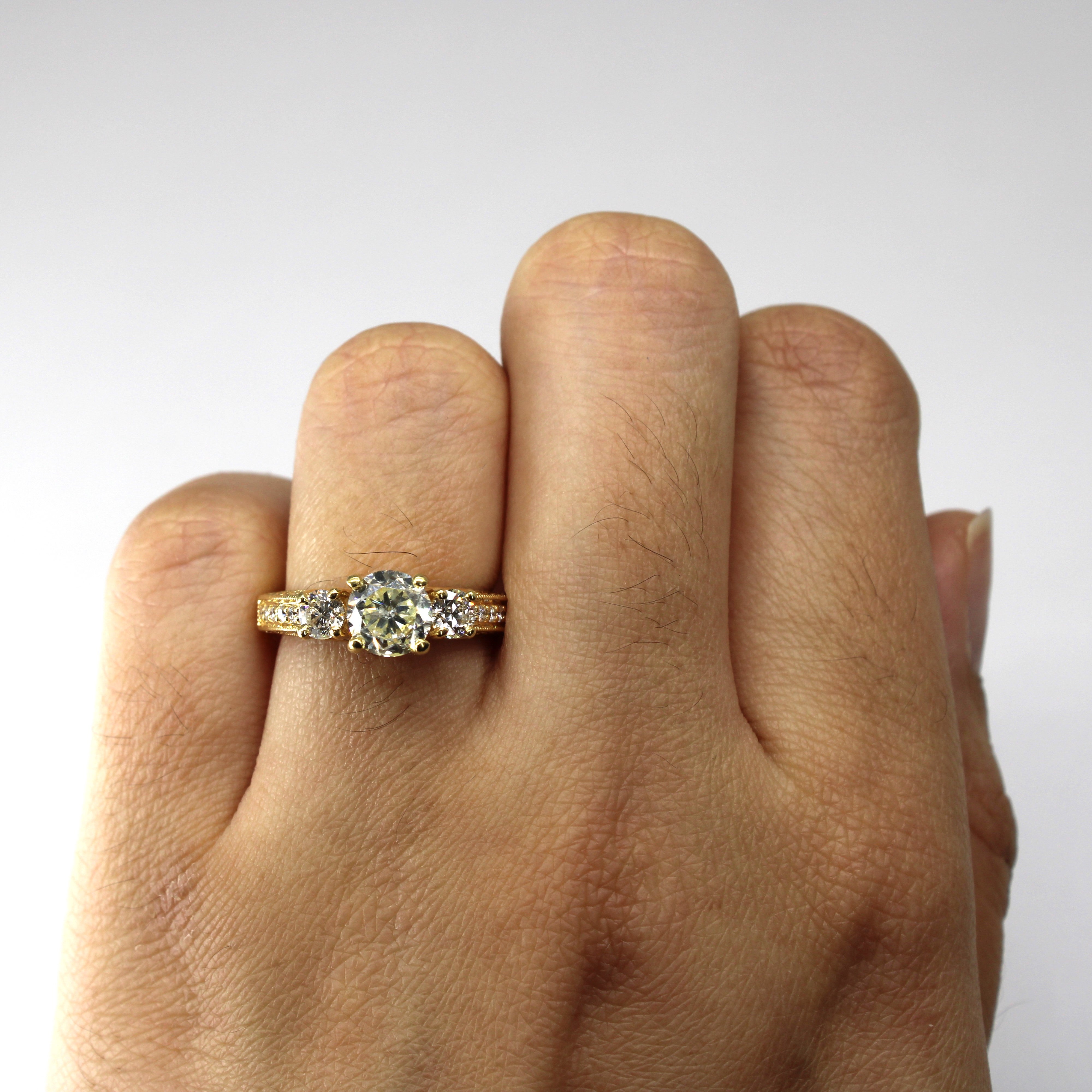 High Set Three Stone Canadian Diamond with Accents Engagement Ring | 1.70ctw SI2 J/K/L| SZ 5.5 |