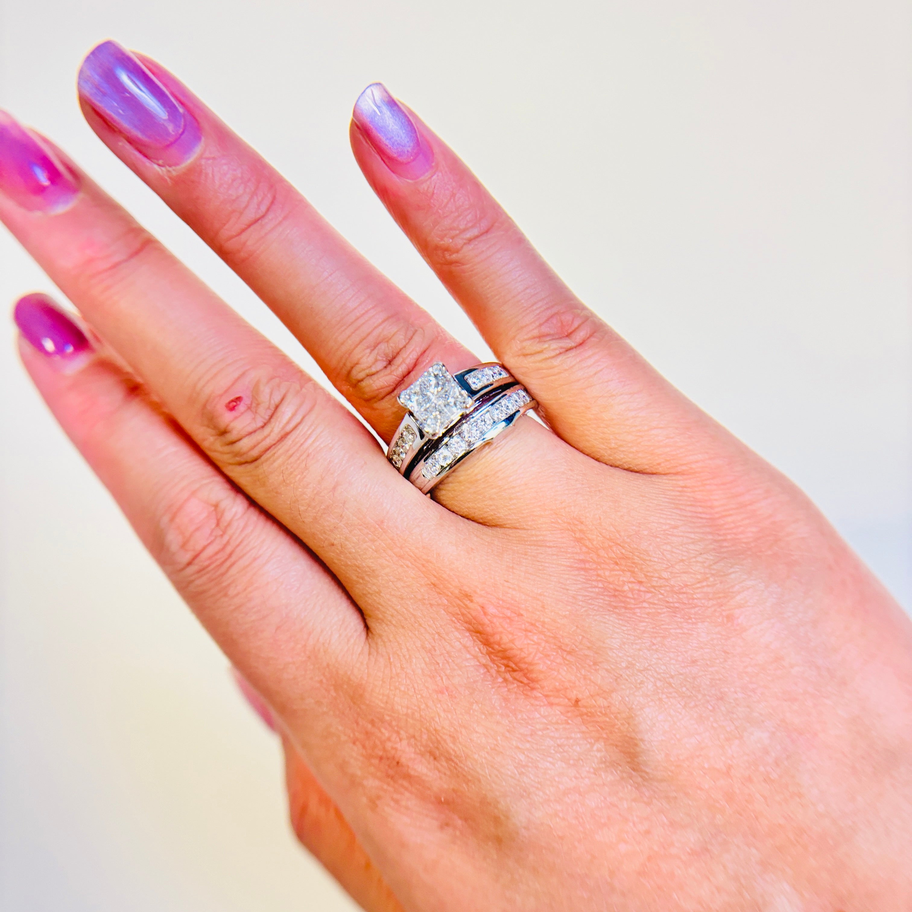 14k White Gold Diamond Wedding Ring Set | 0.41ctw, 0.68ctw | SZ 7