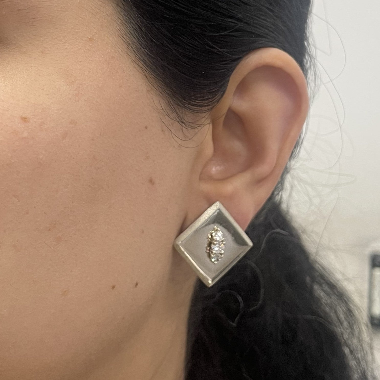 Three Stone Diamond Square Shaped Earrings | 0.66ctw |