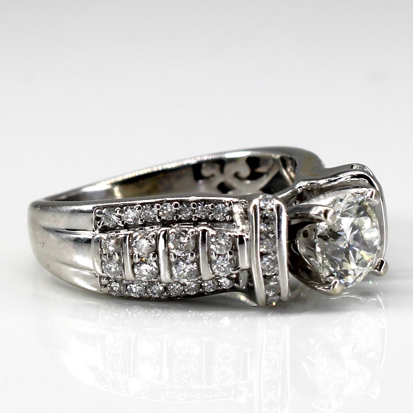 Offset Cluster Diamond Engagement Ring | 1.31ctw VS1 I/J | SZ 5.5 |