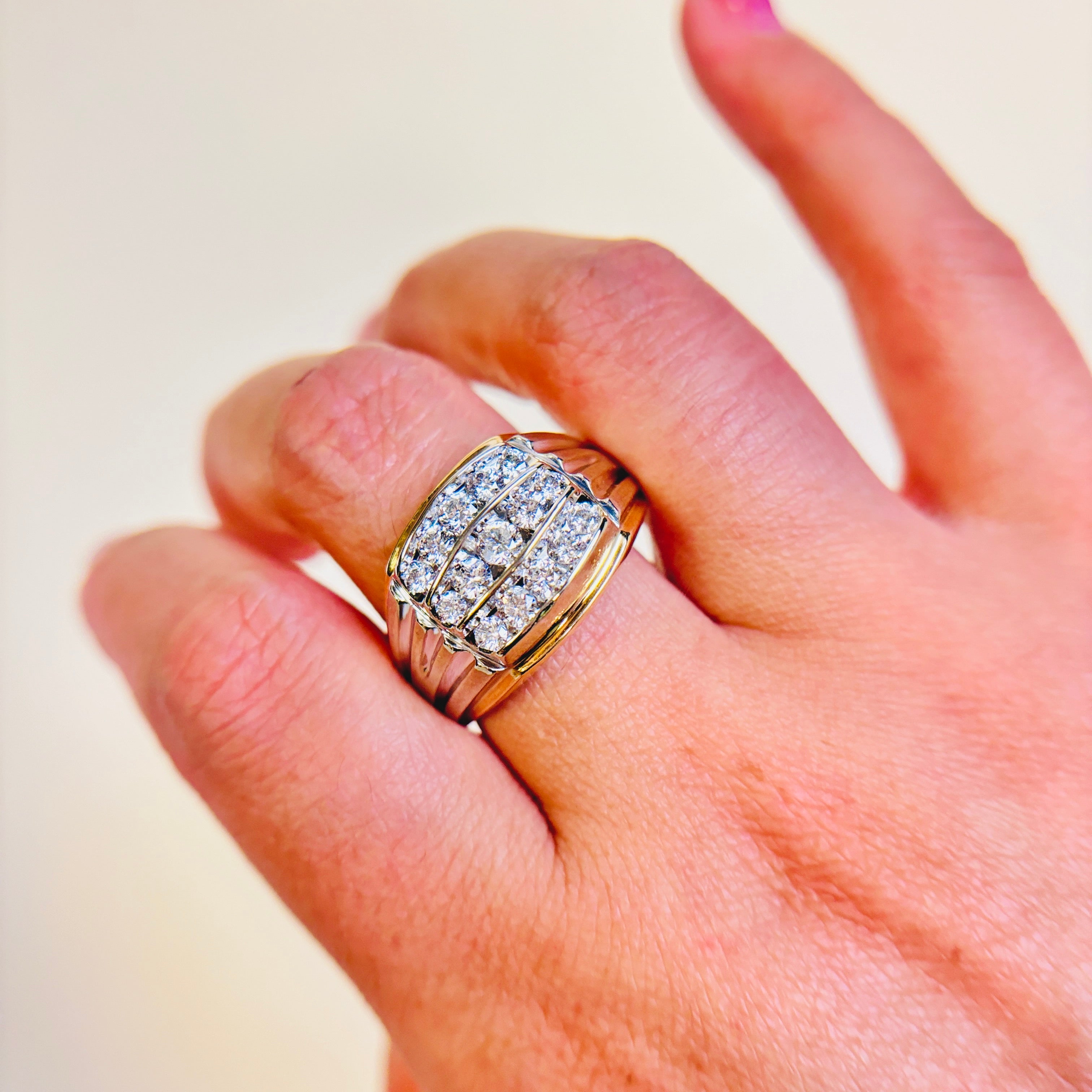 10k Two Tone Gold 5 Row Diamond Ring | 1.03ctw | SZ 12