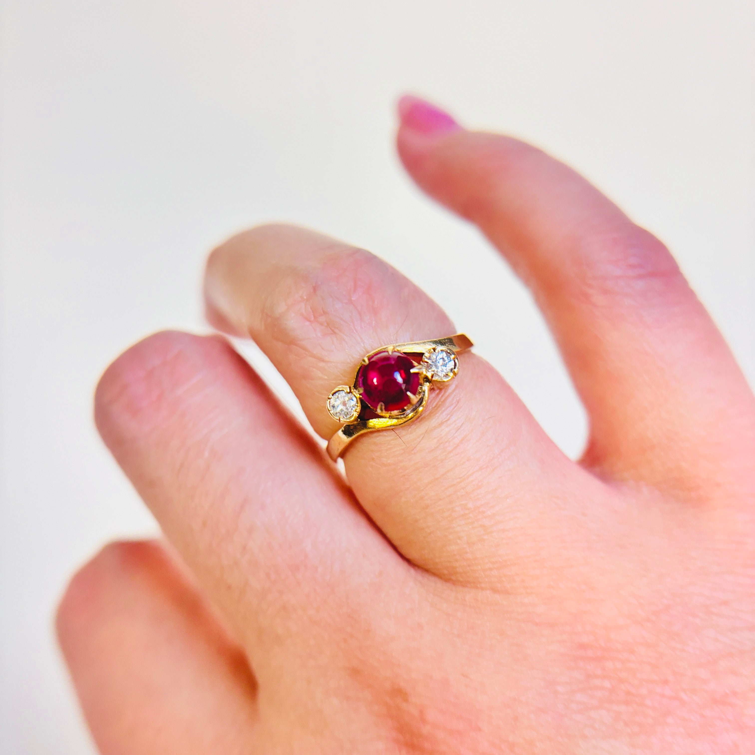 18k Synthetic Ruby and Diamond Ring | 0.70ct, 0.10ctw | SZ 5