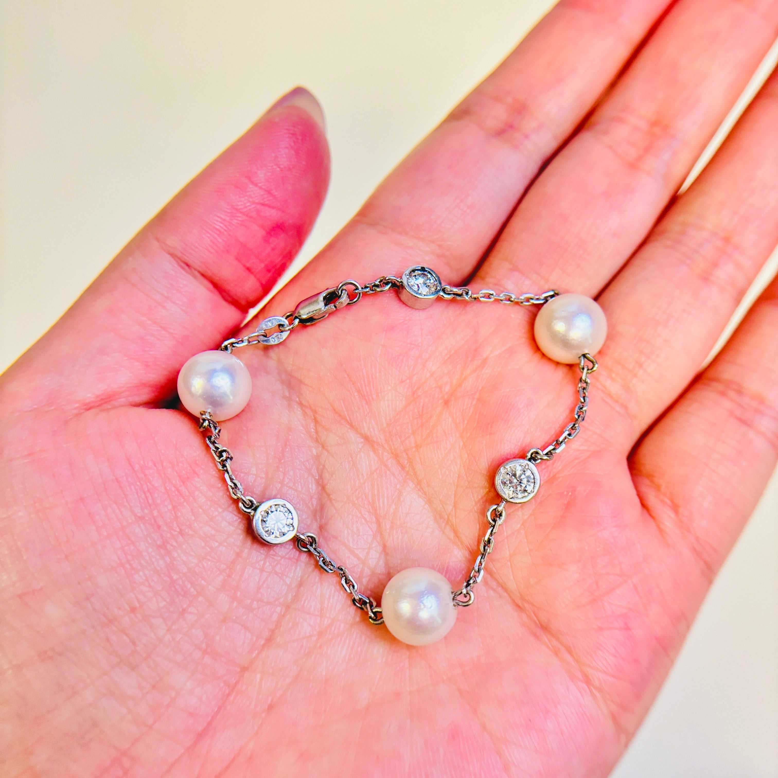 18k White Gold Pearl & Diamond Bracelet | 9.10-9.30mm, 0.66ctw | 6"