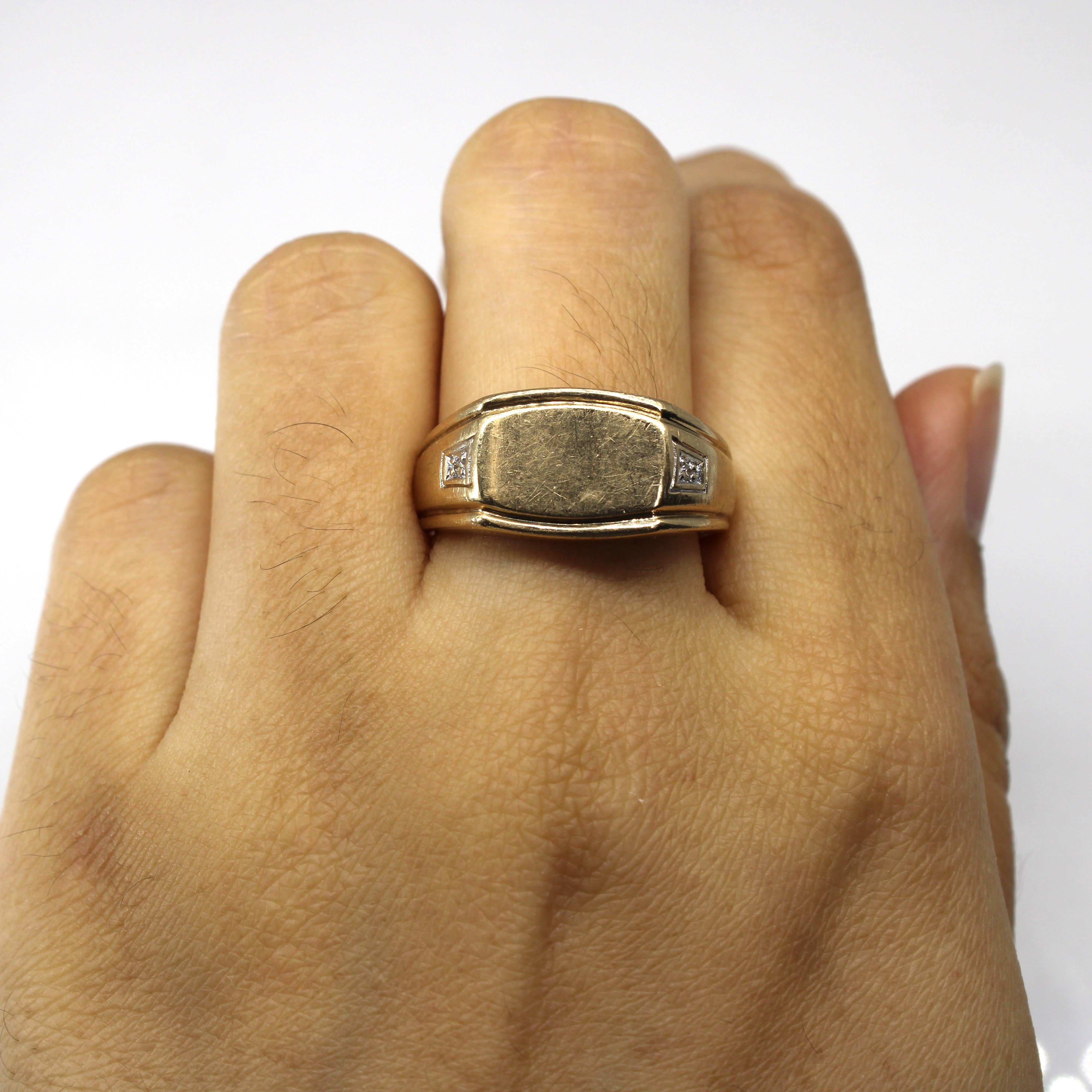 Diamond Signet Gold Ring | 0.02ctw | SZ 9.75 |