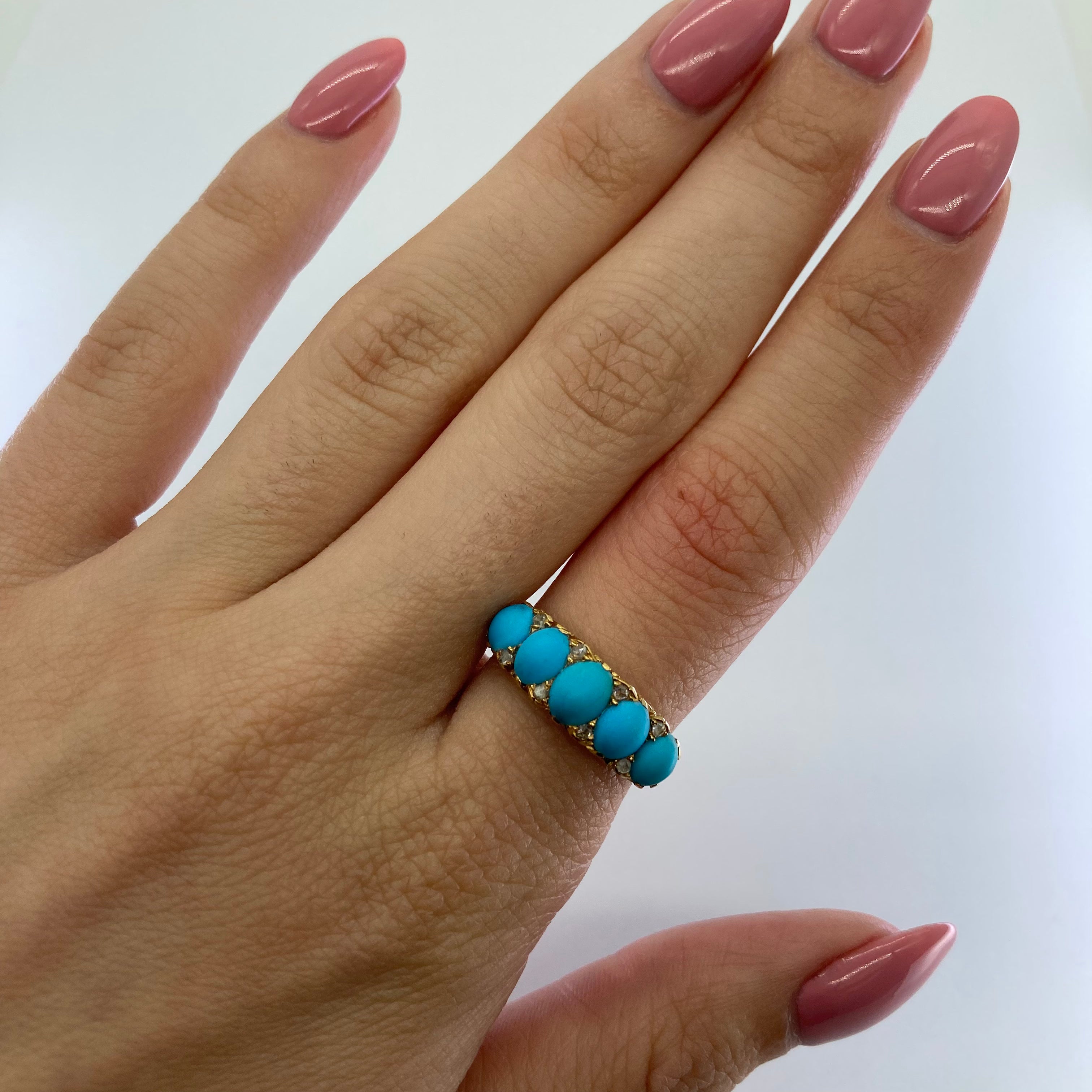 Bague turquoise et diamant de l’ère géorgienne | 0,08 carat, taille 6,5 |