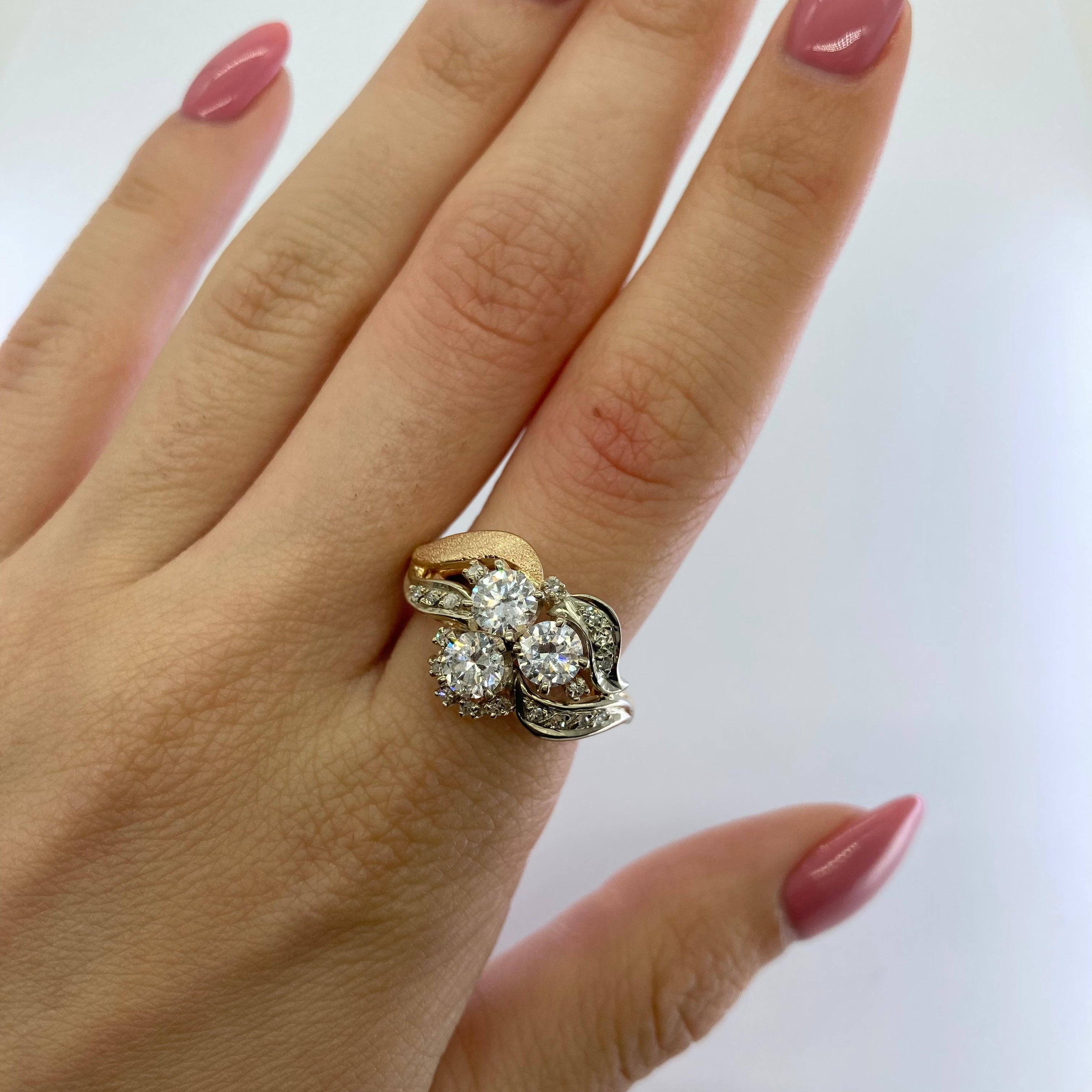 Bague de fiançailles vintage à trois diamants | 1,39 ct au total | Taille 8,5 |