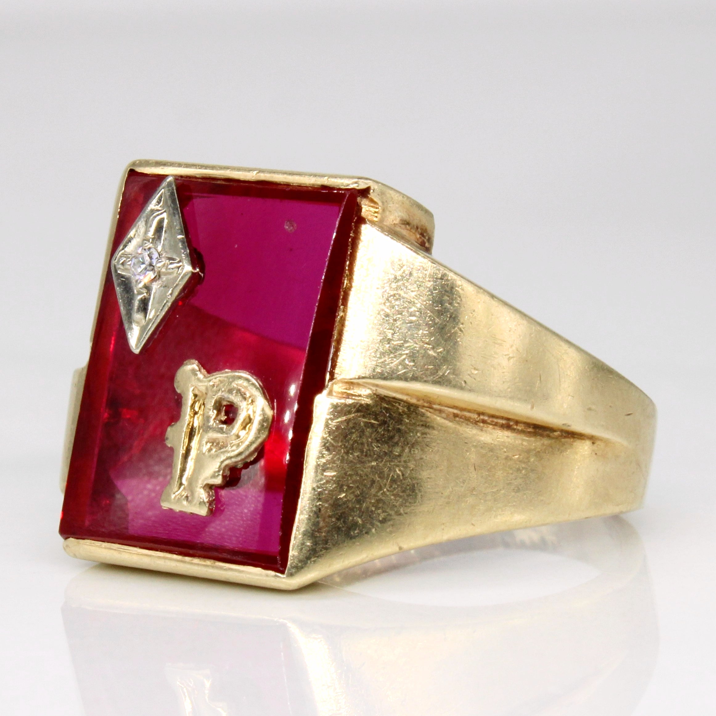 Synthetic Ruby & Diamond 'P' Initial Ring | 4.50ct, 0.02ct | SZ 11.25 |