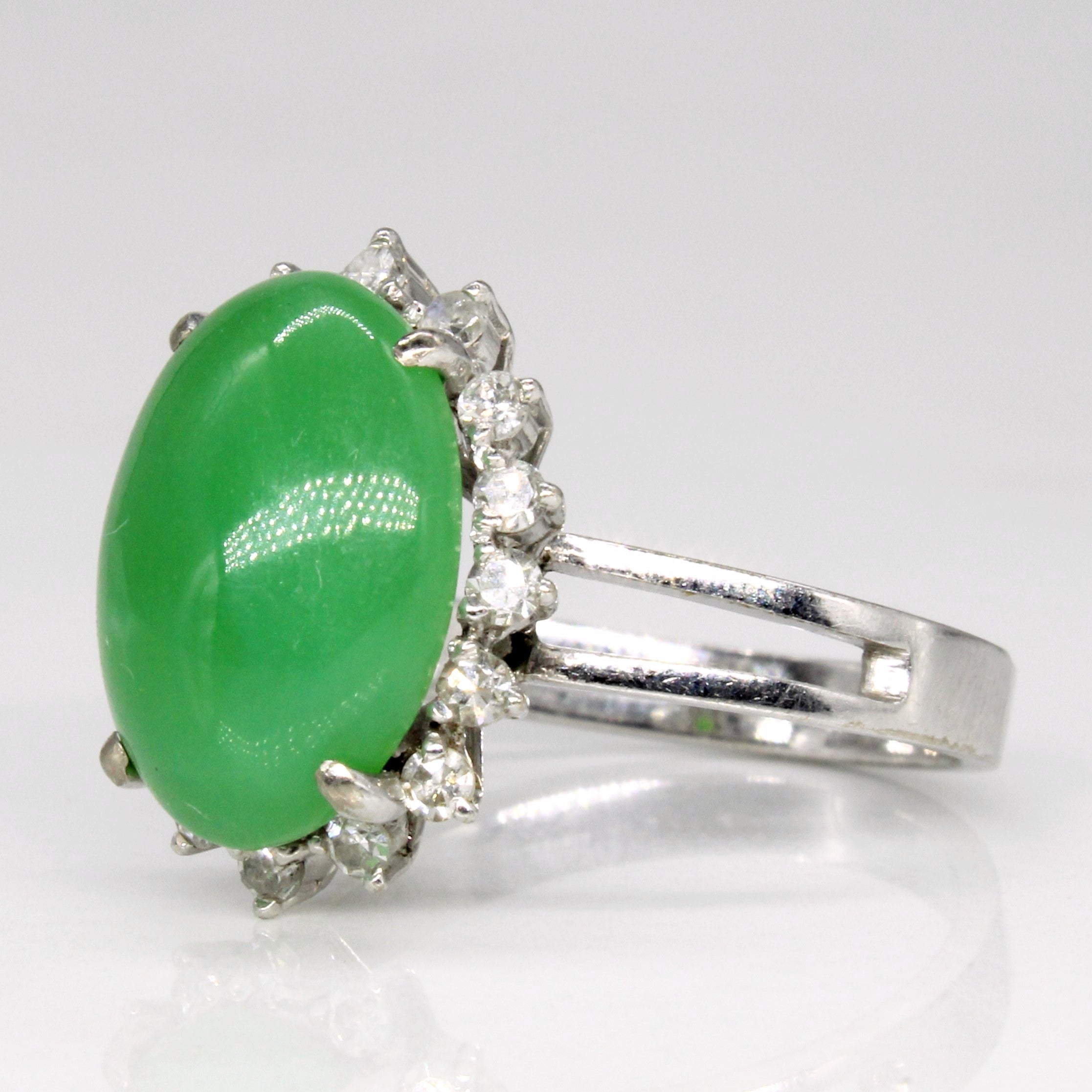 Jade & Diamond Halo Cocktail Ring | 5.10ct, 0.32ctw | SZ 6.5 |