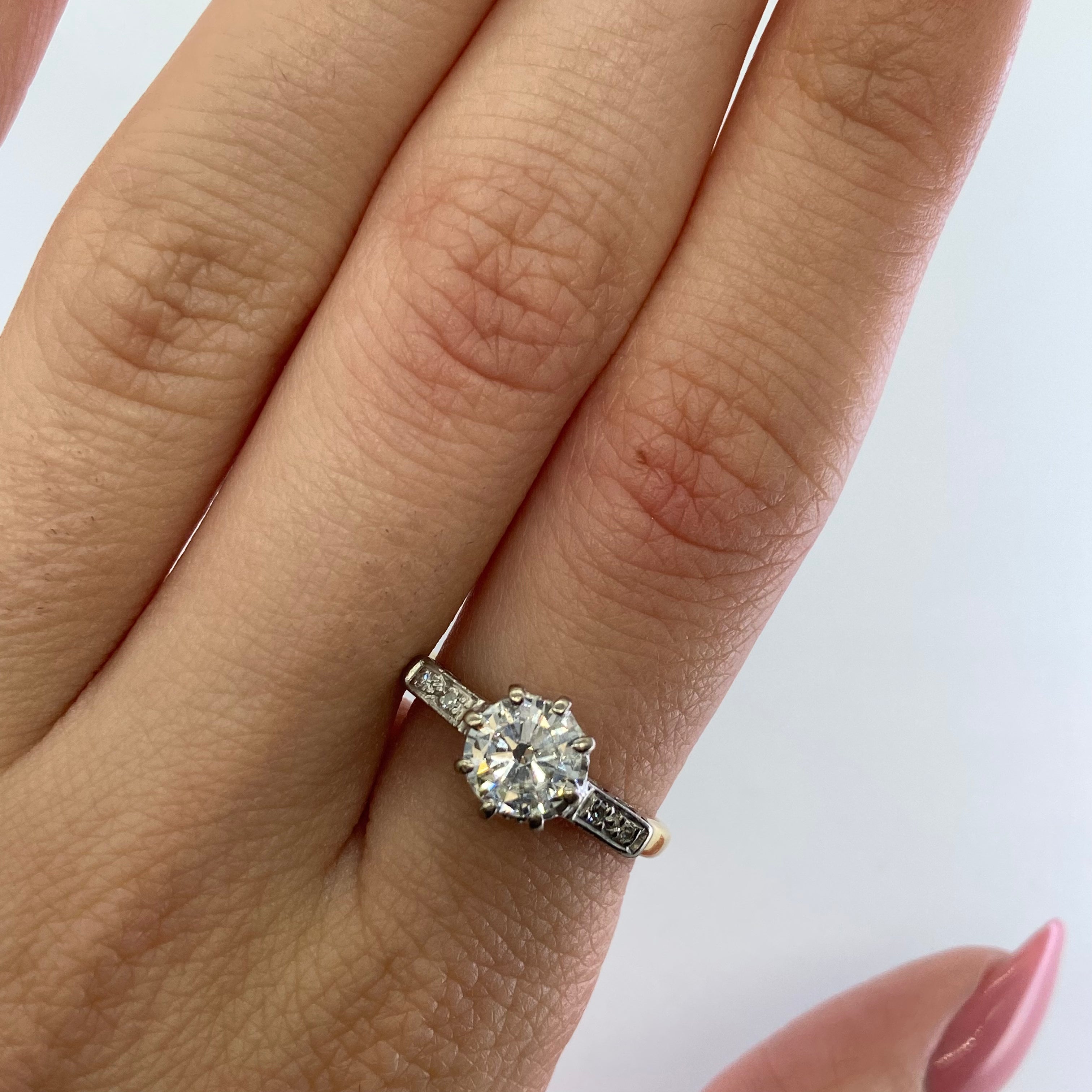 Bague de fiançailles édouardienne en platine et or jaune | 0,92 ct, taille 6,5 |