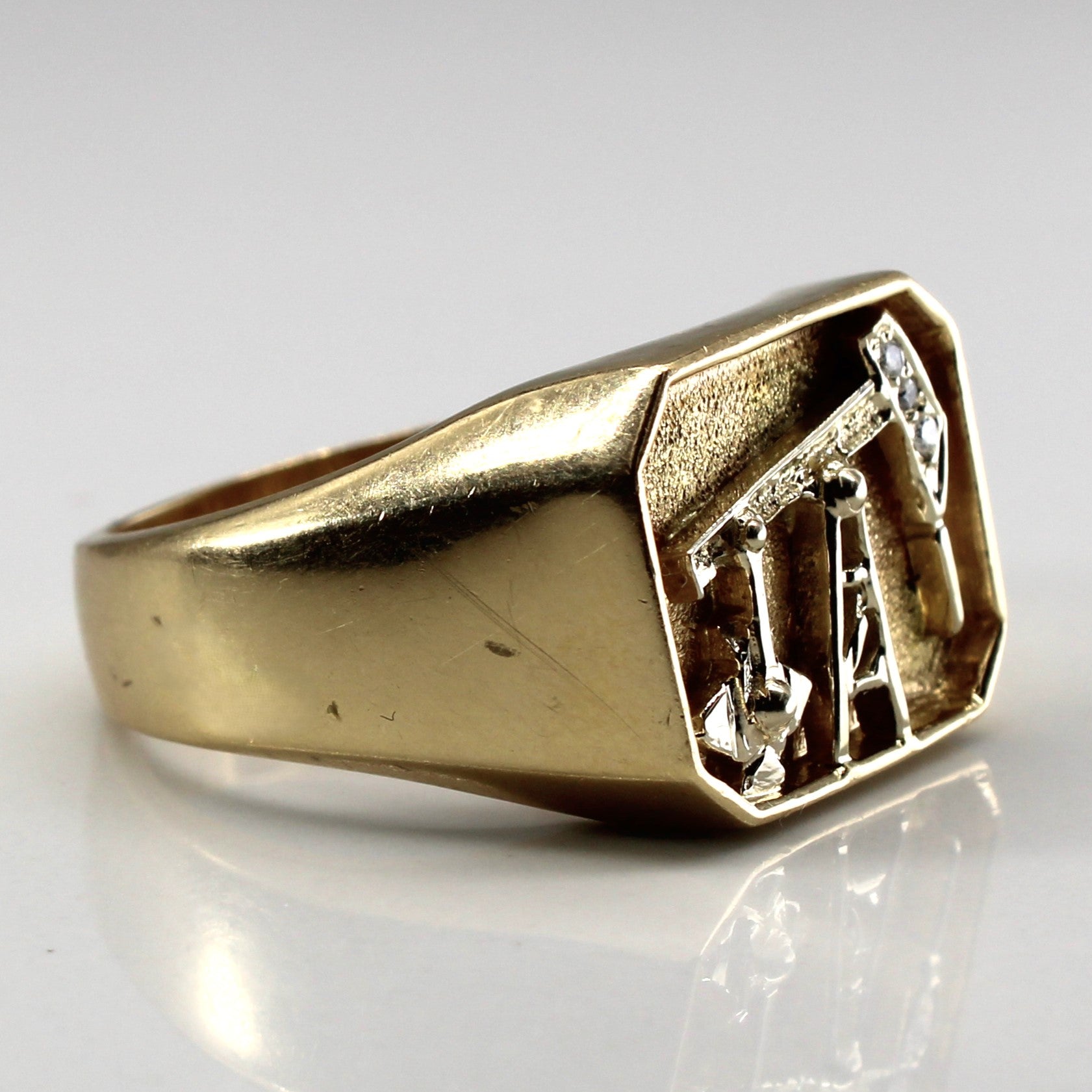 Diamond Heavy Gold Oil Rig Ring | 0.03ctw | SZ 11 |
