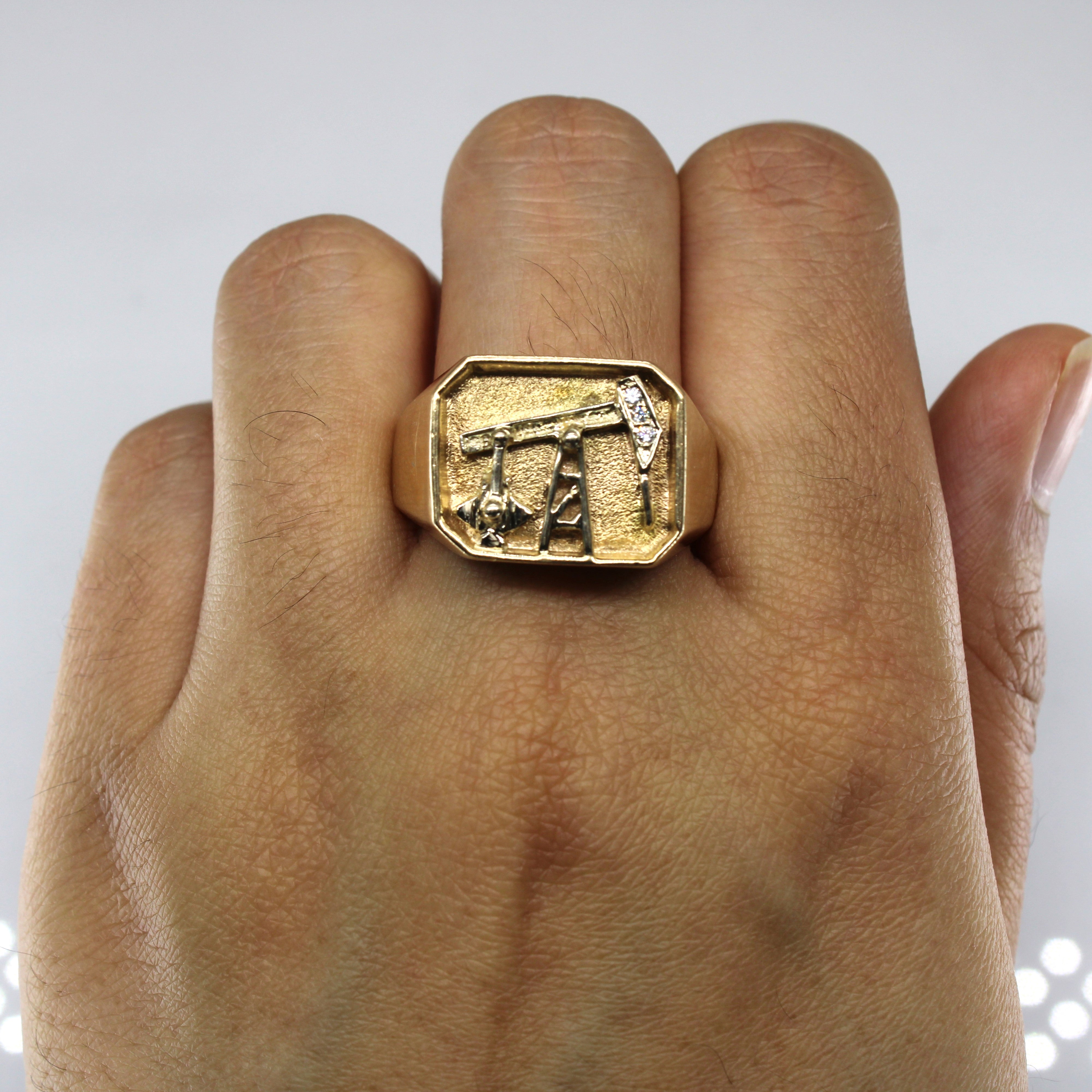 Diamond Heavy Gold Oil Rig Ring | 0.03ctw | SZ 11 |