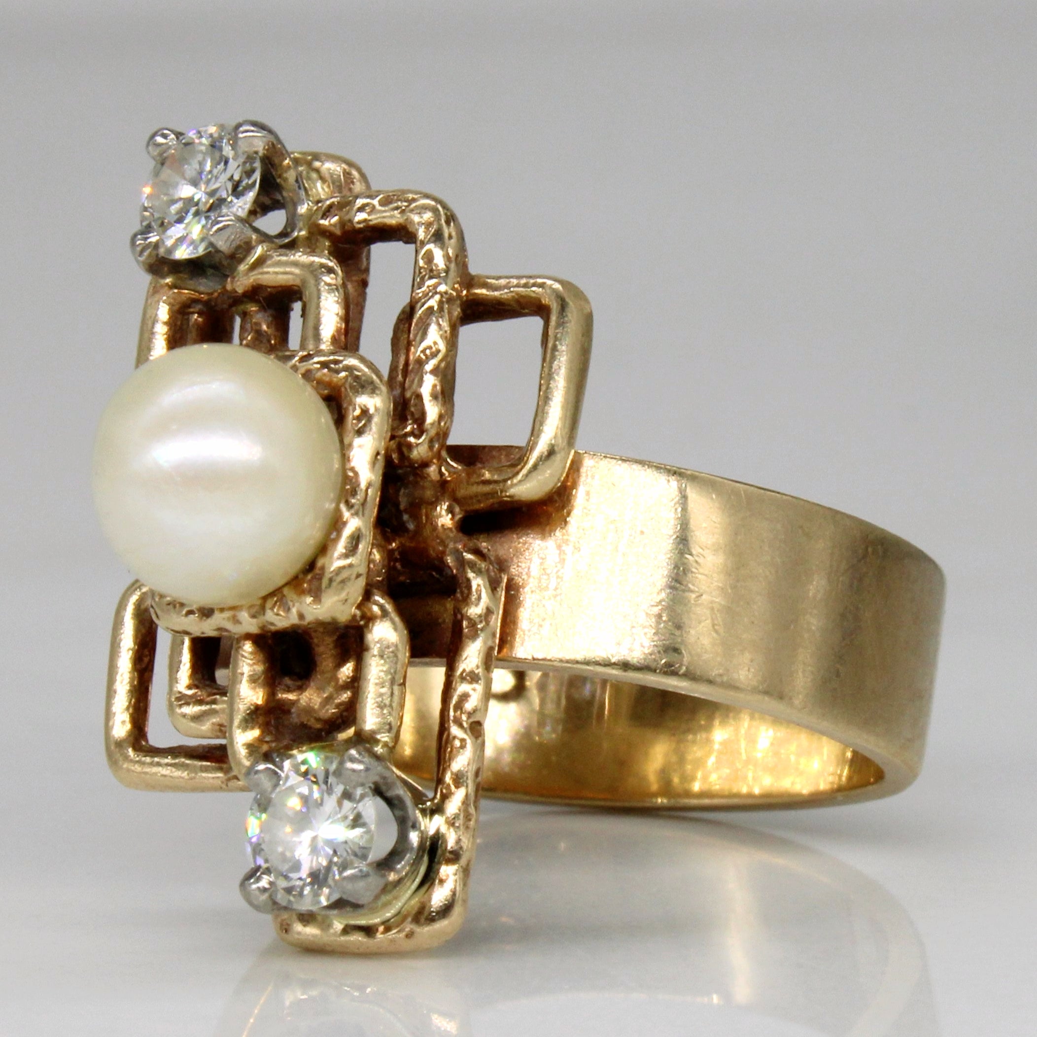Abstract Pearl & Diamond Ring | 0.40ctw | SZ 6.25 |