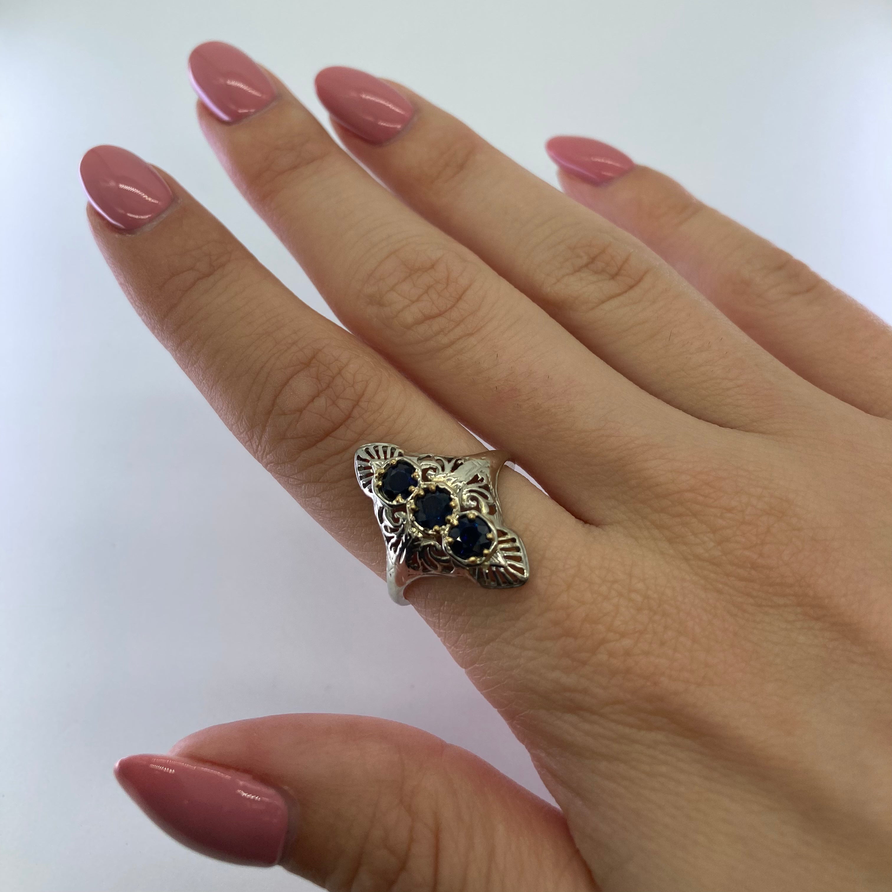 Art Deco Sapphire Navette Ring | SZ 7 |
