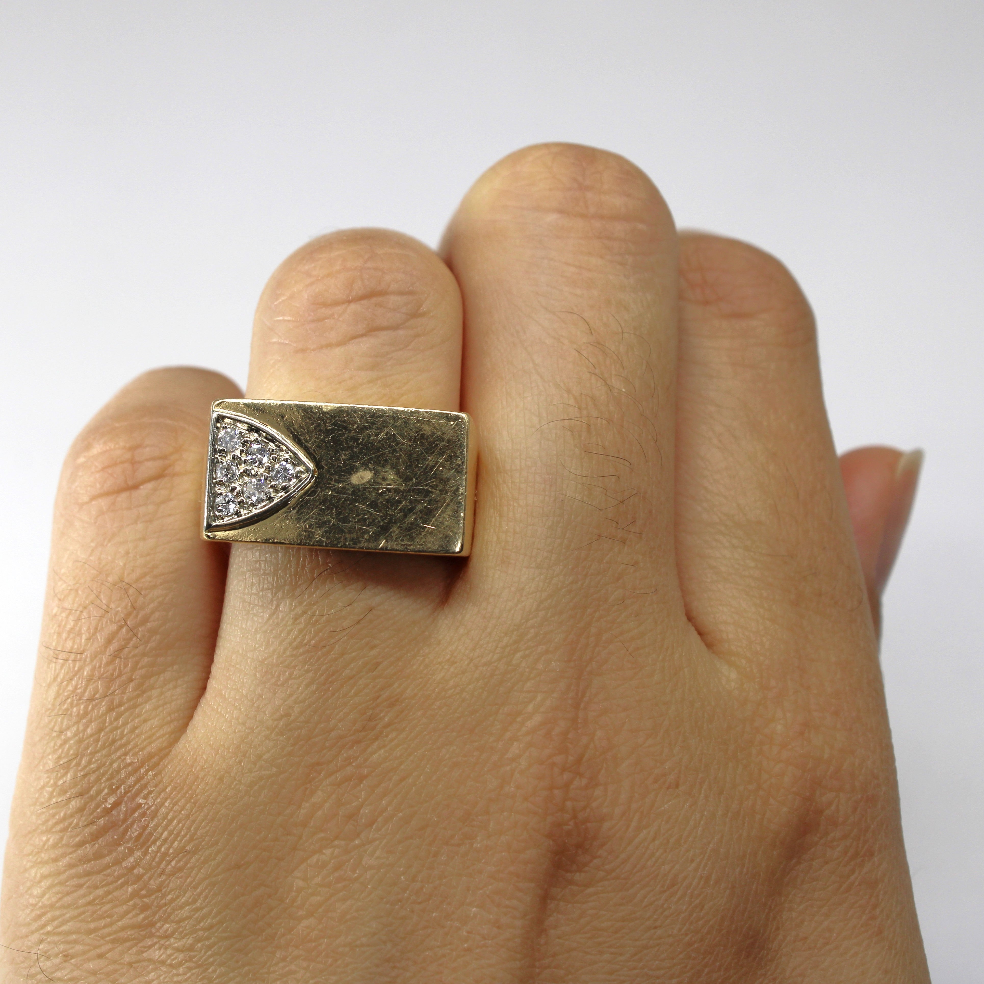 Cluster Diamond Signet Gold Ring | 0.15ctw | SZ 5.5 |