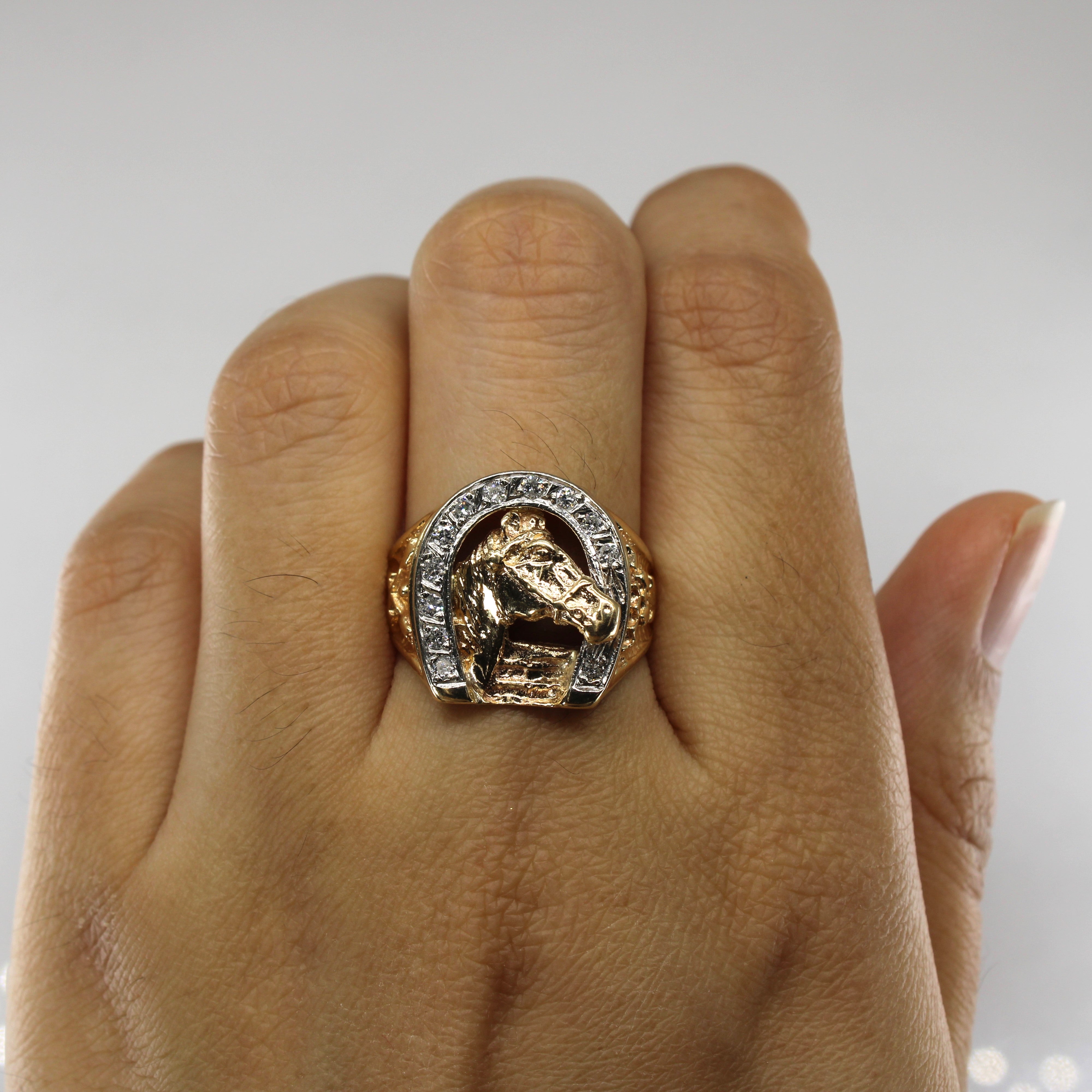 Diamond Horseshoe Design Gold Ring | 0.30ctw | SZ 8.5 |