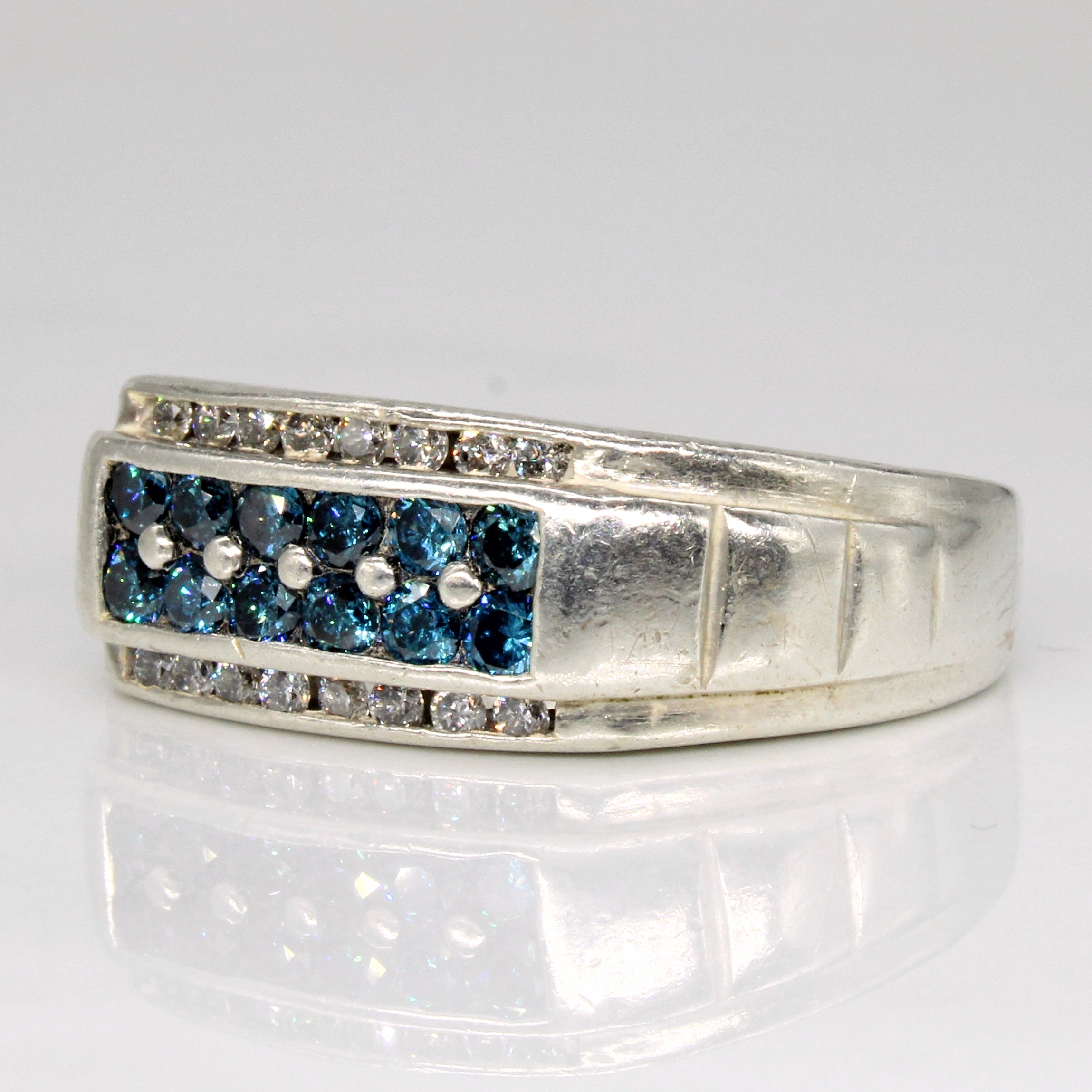 Bague en diamant bleu et blanc | 0,60 ct, 0,32 ct | Taille 10 |