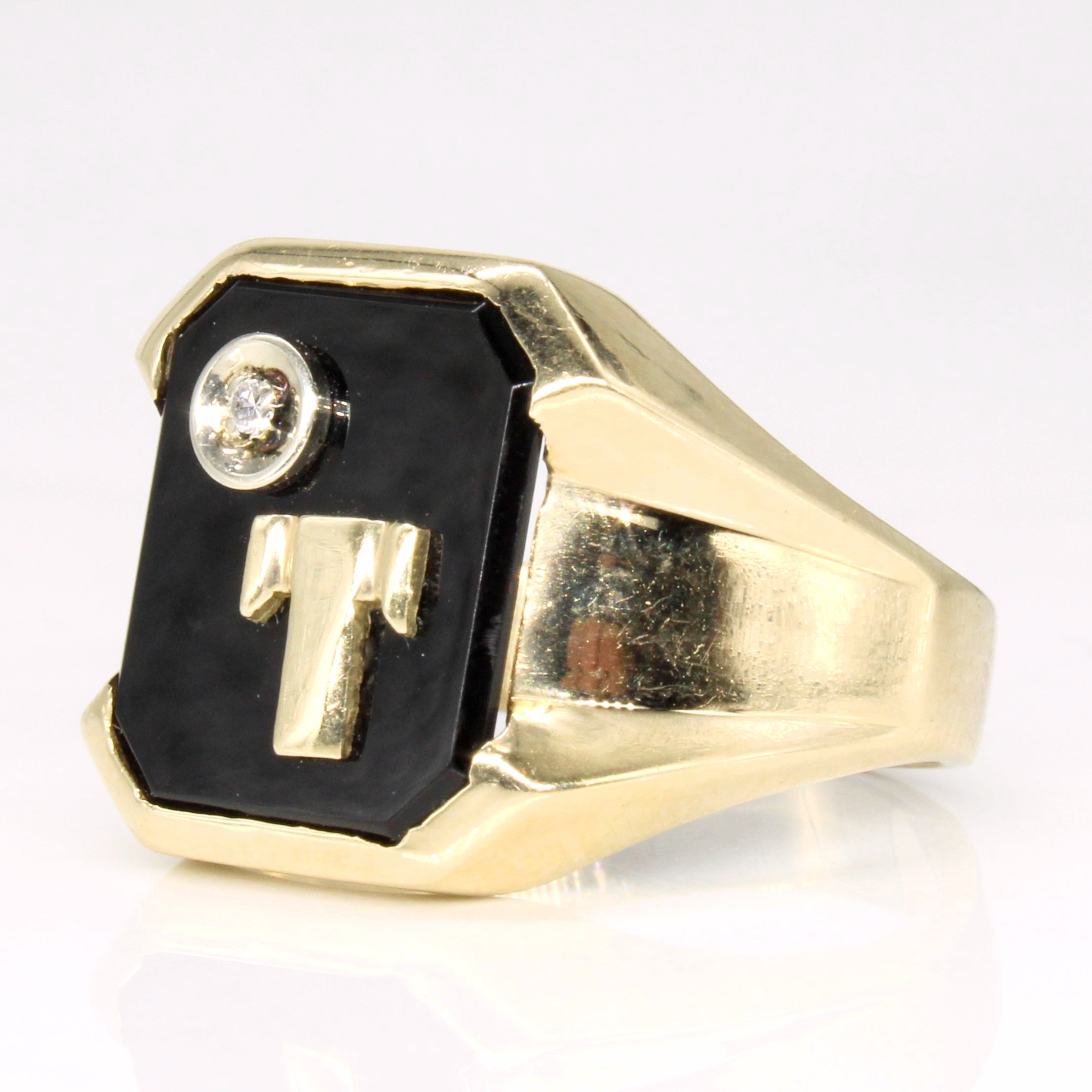 Onyx & Diamond 'T' Initial Ring | 2.75ct, 0.01ct | SZ 9 |