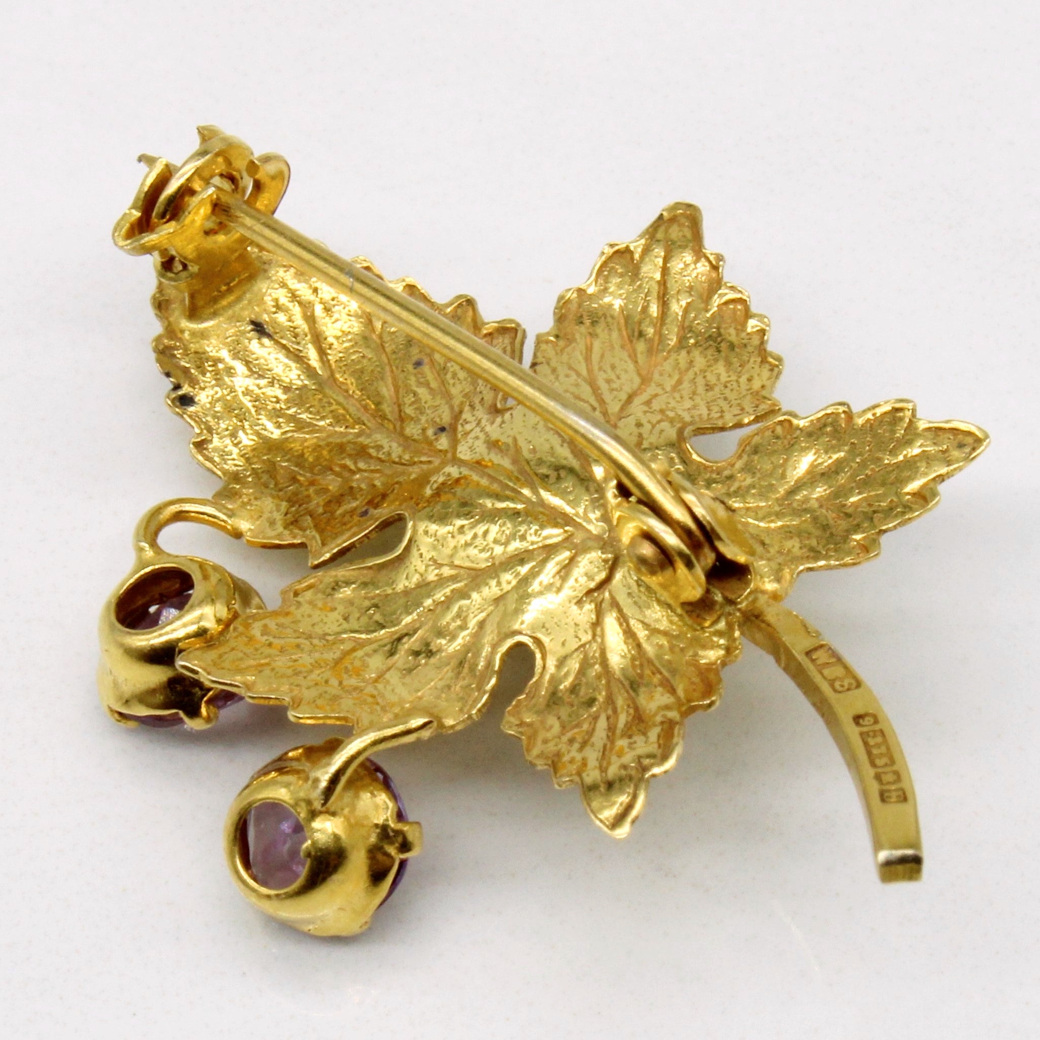 Vintage Edinburgh Hallmarked Pearl & Amethyst Leaf Brooch | 0.65ctw |