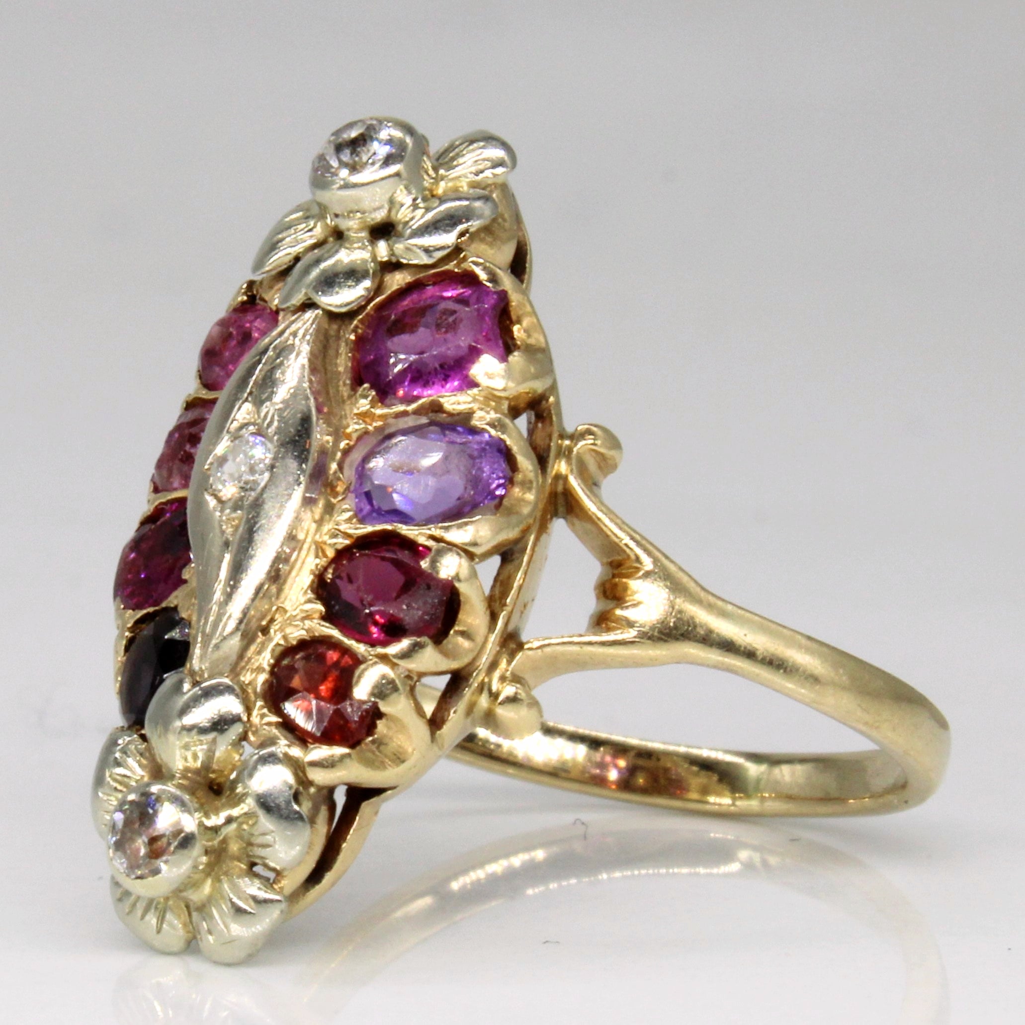 Antique Old European Cut Diamond, Garnet, Spinel and Amethyst Ring | 1.38ctw | SZ 5 |