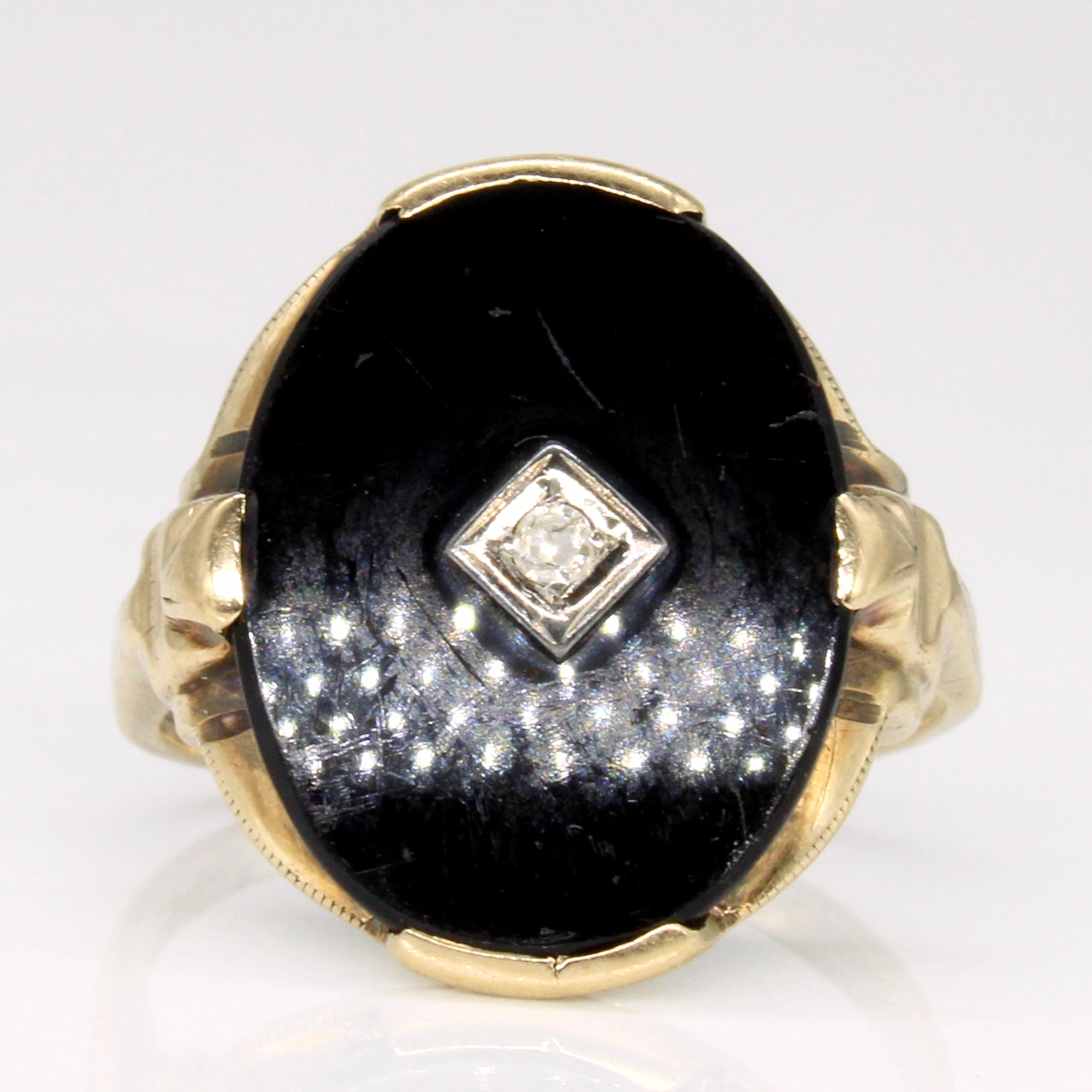 Bague en onyx noir et diamants | 3,40 ct, 0,01 ct | Taille 5,25 |