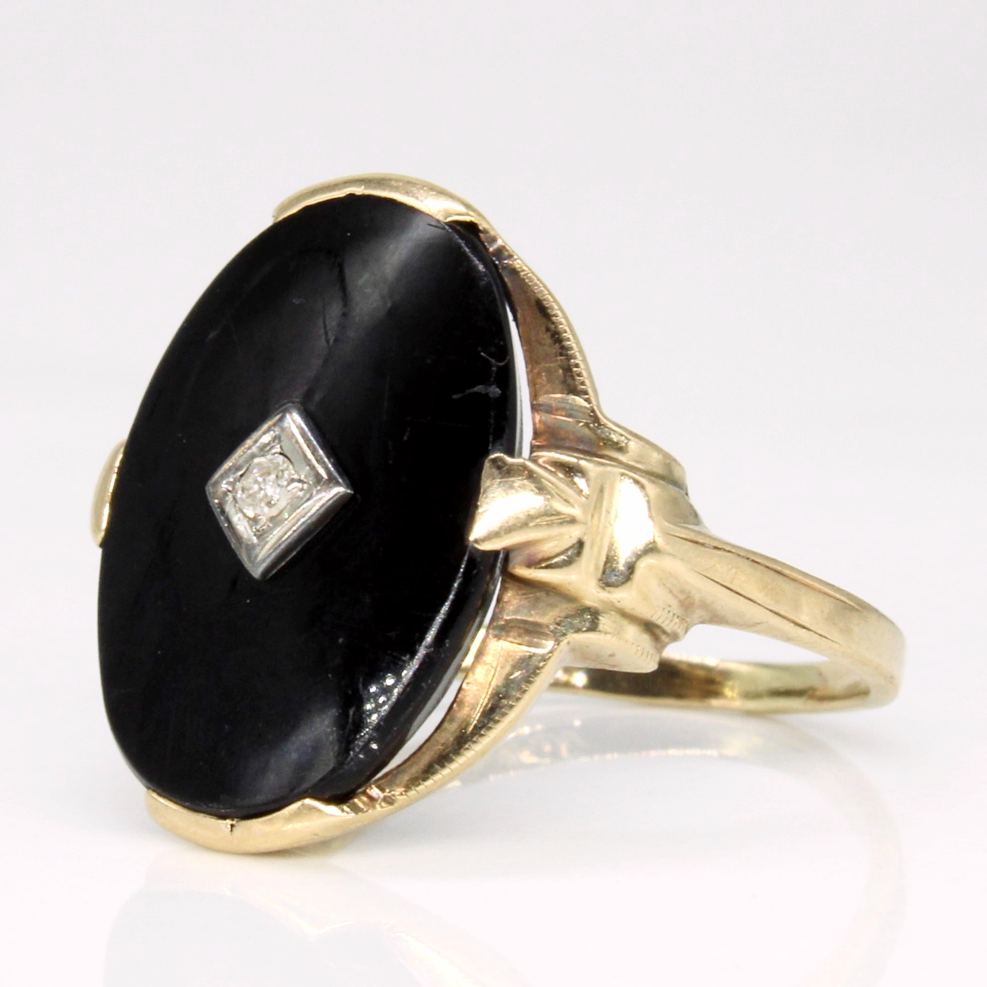 Bague en onyx noir et diamants | 3,40 ct, 0,01 ct | Taille 5,25 |